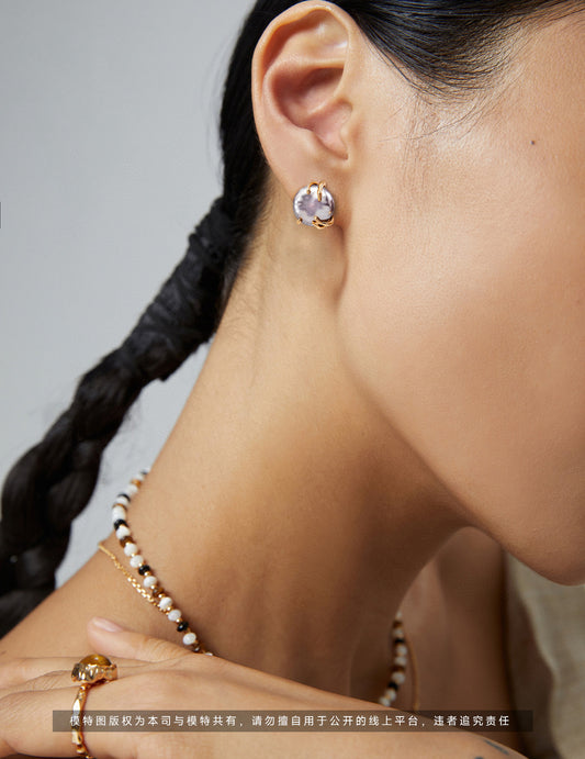 Handcrafted S925 Silver Natural Gray Mabe Pearl Stud Earrings • Vintage Gold • Minimalist Statement for the Curated Jewelry Lover