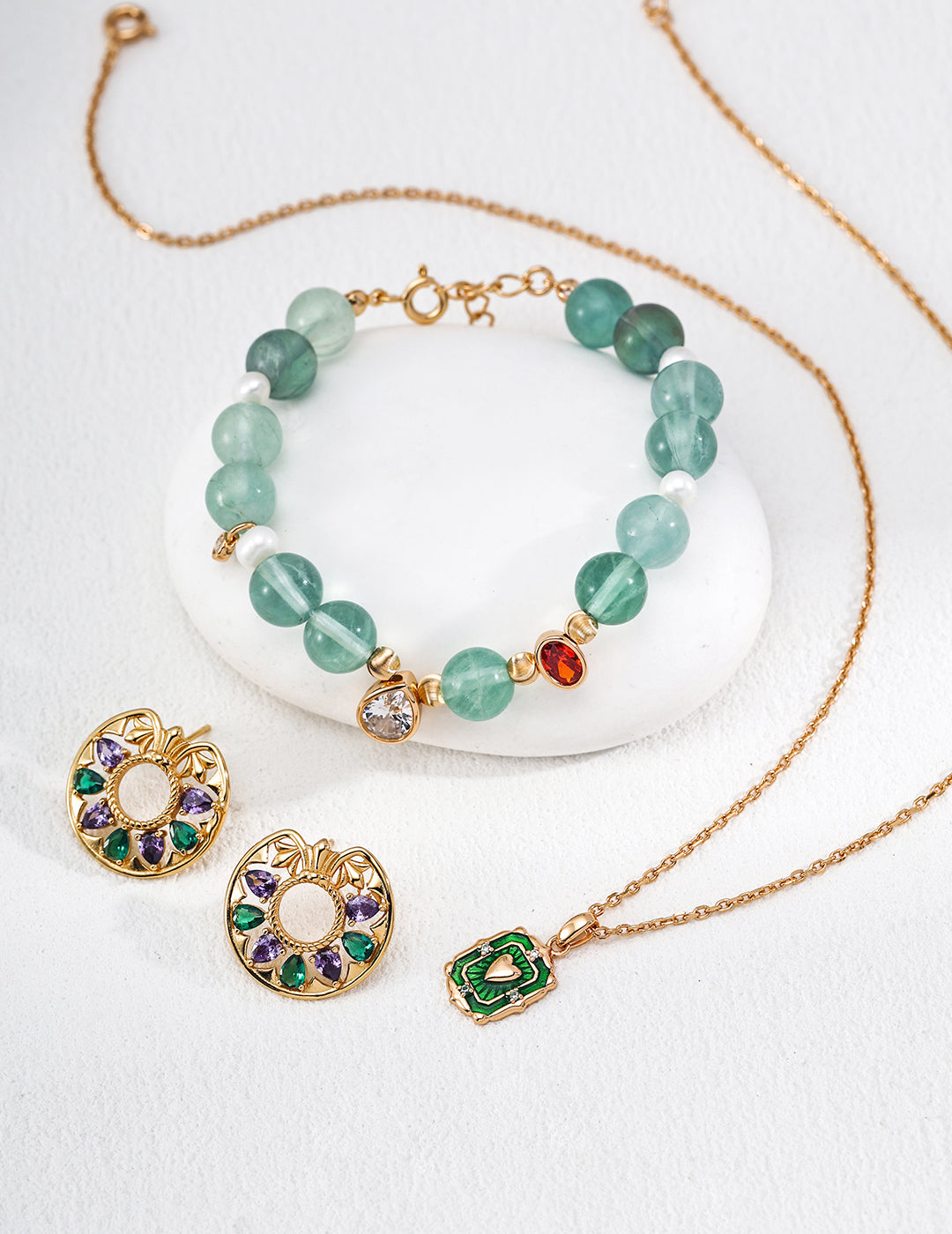 Vintage Green Enamel Heart Pendant Necklace | S925 Silver Gold Plated | Dainty Retro Square CZ Jewelry