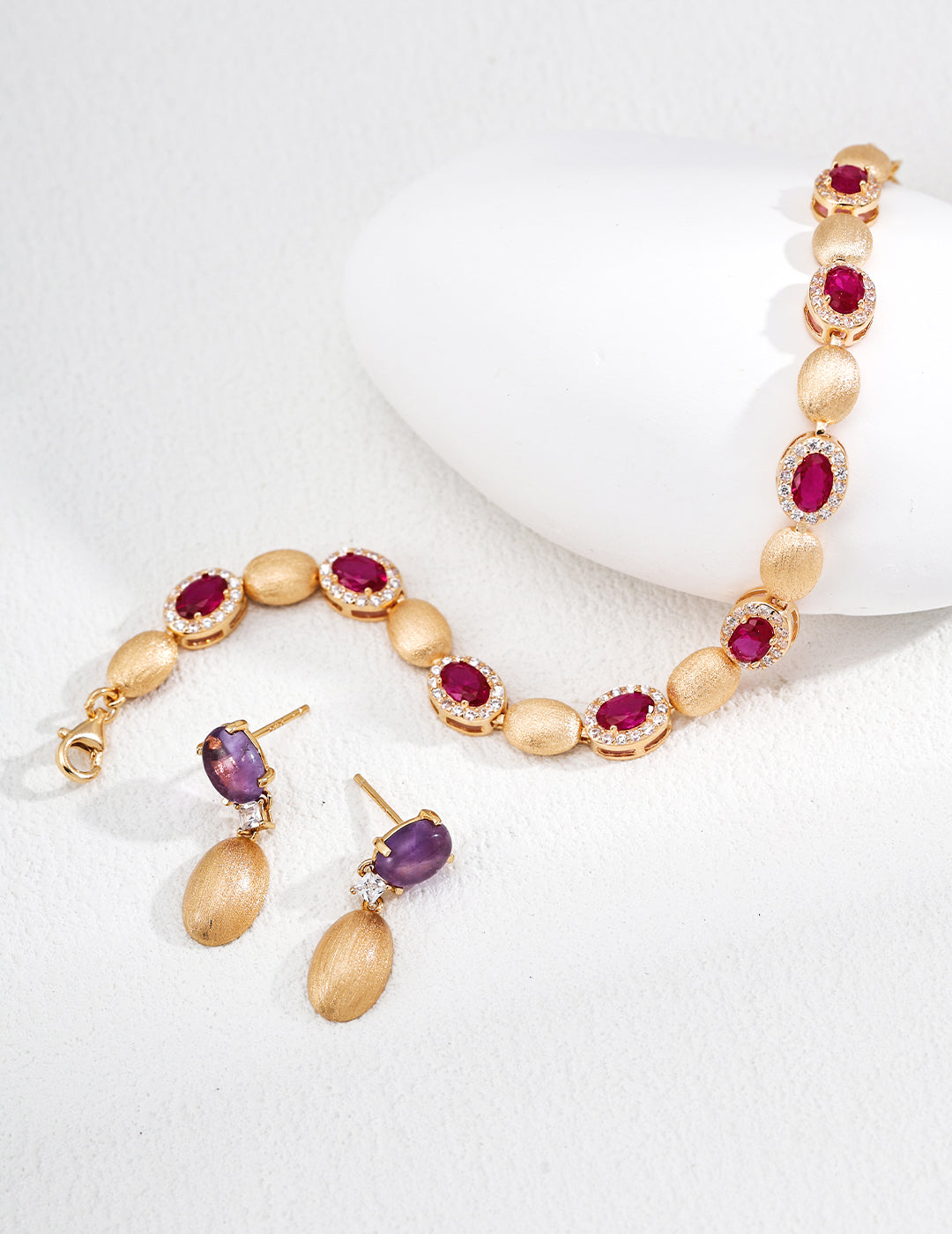 woman wearing vintage gold amethyst earrings 925 silver jewelry