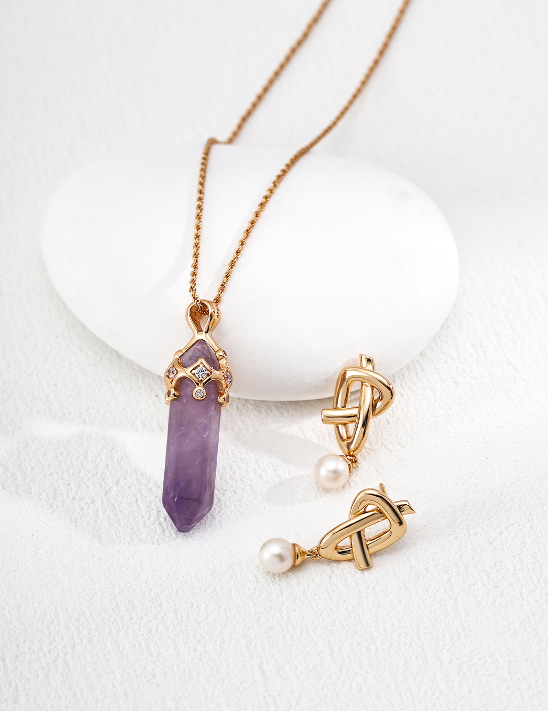 Amethyst Necklace for Women, S925 Silver Vintage Gold Plated Zircon Crystal Pendant, Adjustable Chain