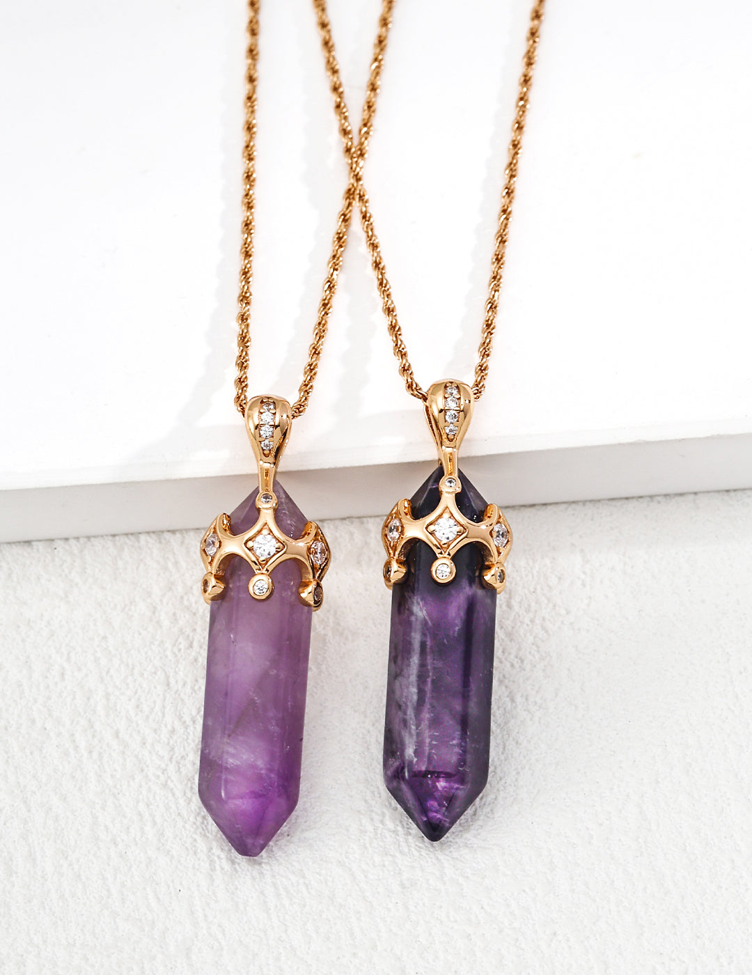 Amethyst Necklace for Women, S925 Silver Vintage Gold Plated Zircon Crystal Pendant, Adjustable Chain