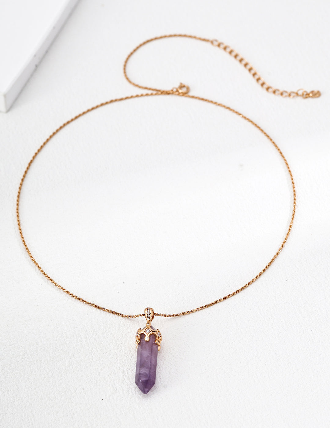 Amethyst Necklace for Women, S925 Silver Vintage Gold Plated Zircon Crystal Pendant, Adjustable Chain