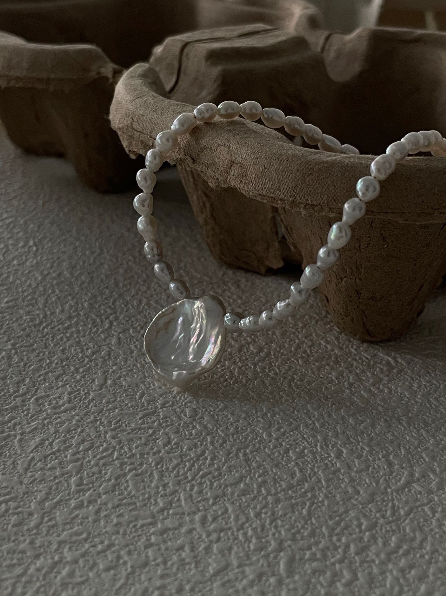 Moonlit Bloom Baroque Petal Pearl  Necklace - Sterling Silver Adjustable