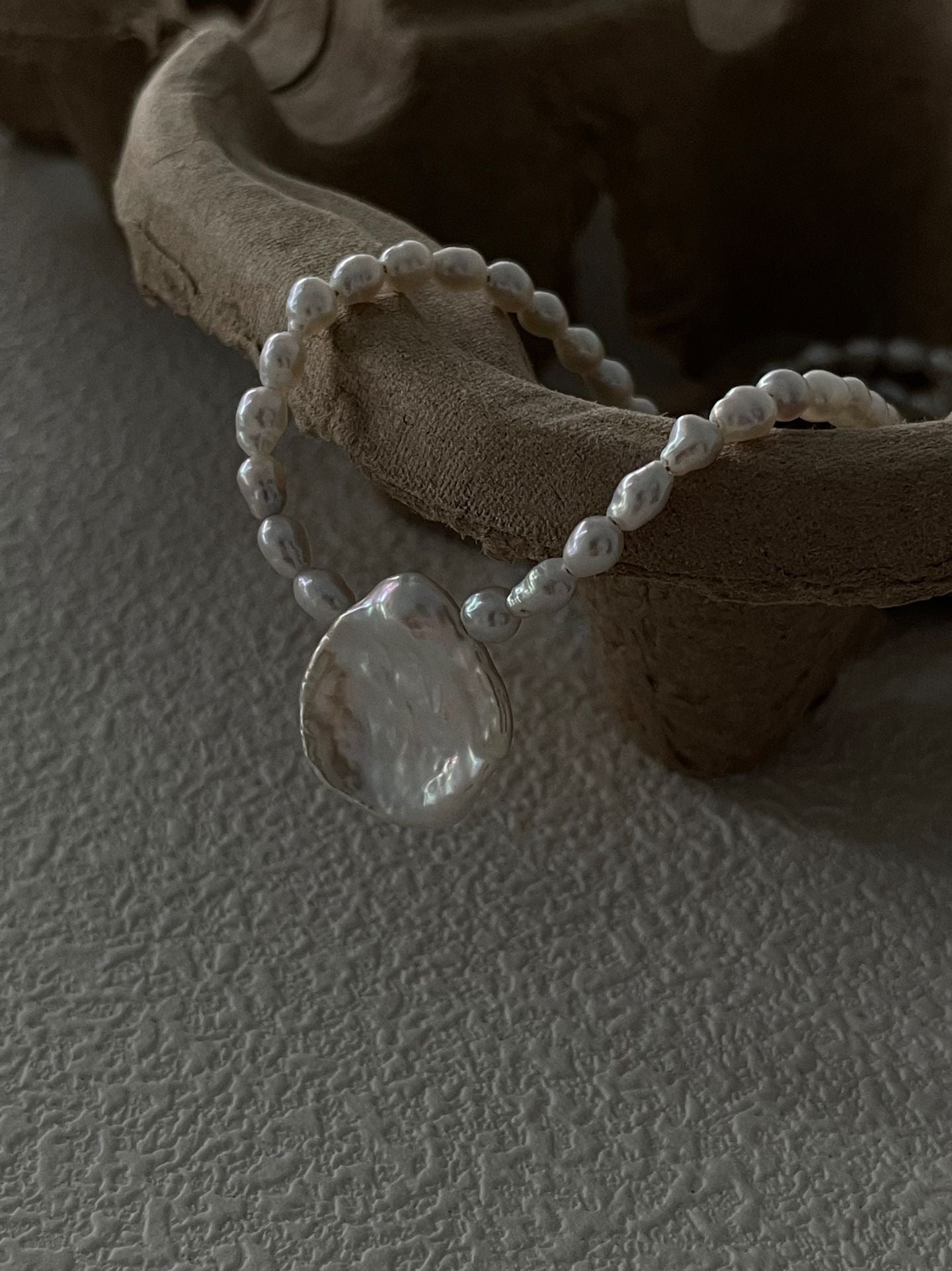 Moonlit Bloom Baroque Petal Pearl  Necklace - Sterling Silver Adjustable