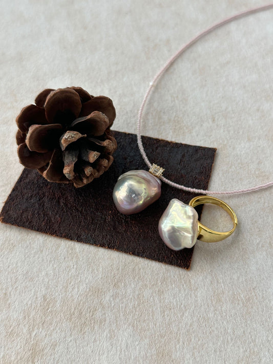 Blush Bloom Baroque Pearl Necklace - Pink Beaded Chain with 18K Gold Plated Silver Pendant
