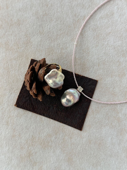 Blush Bloom Baroque Pearl Necklace - Pink Beaded Chain with 18K Gold Plated Silver Pendant