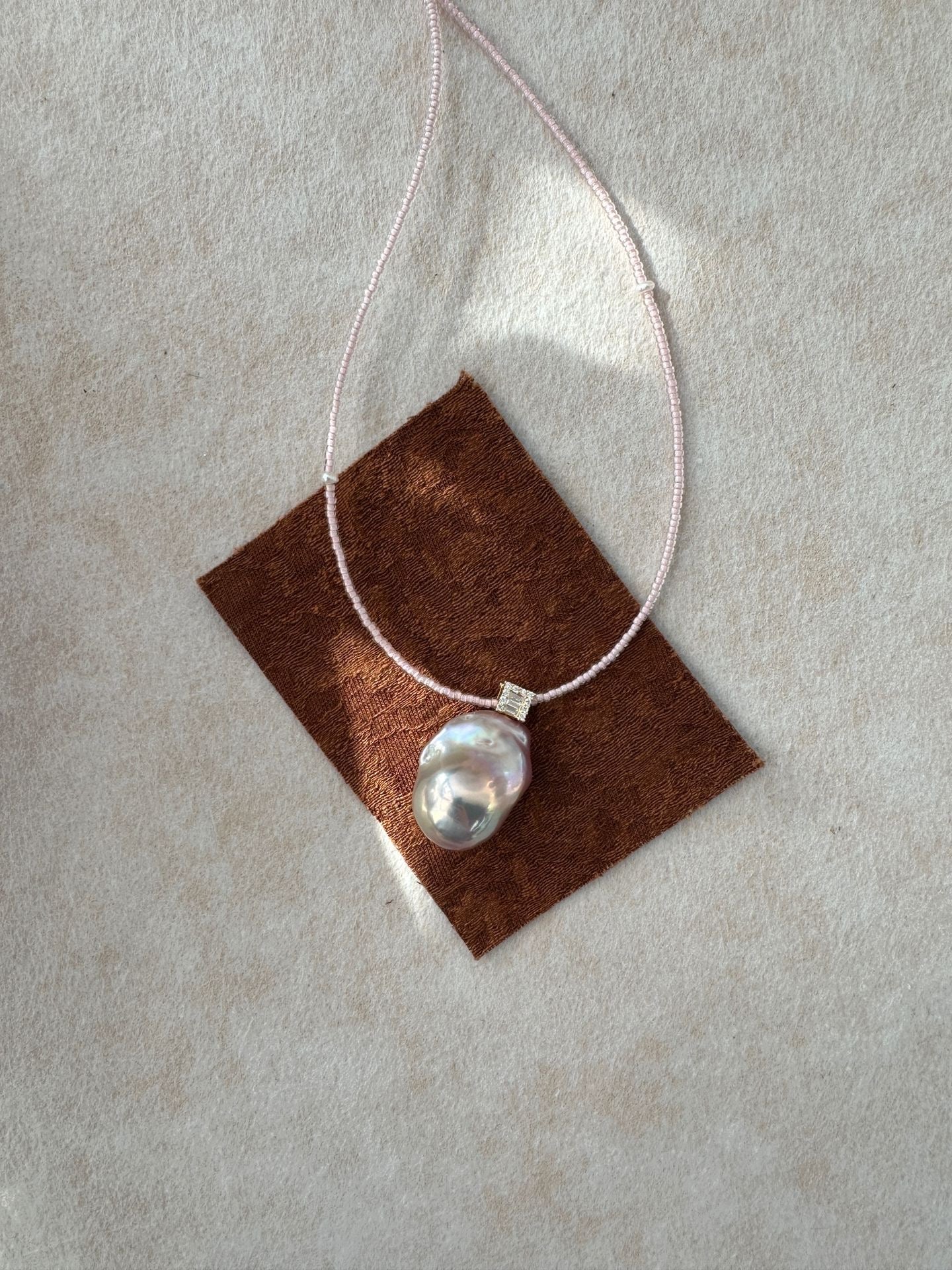 Blush Bloom Baroque Pearl Necklace - Pink Beaded Chain with 18K Gold Plated Silver Pendant