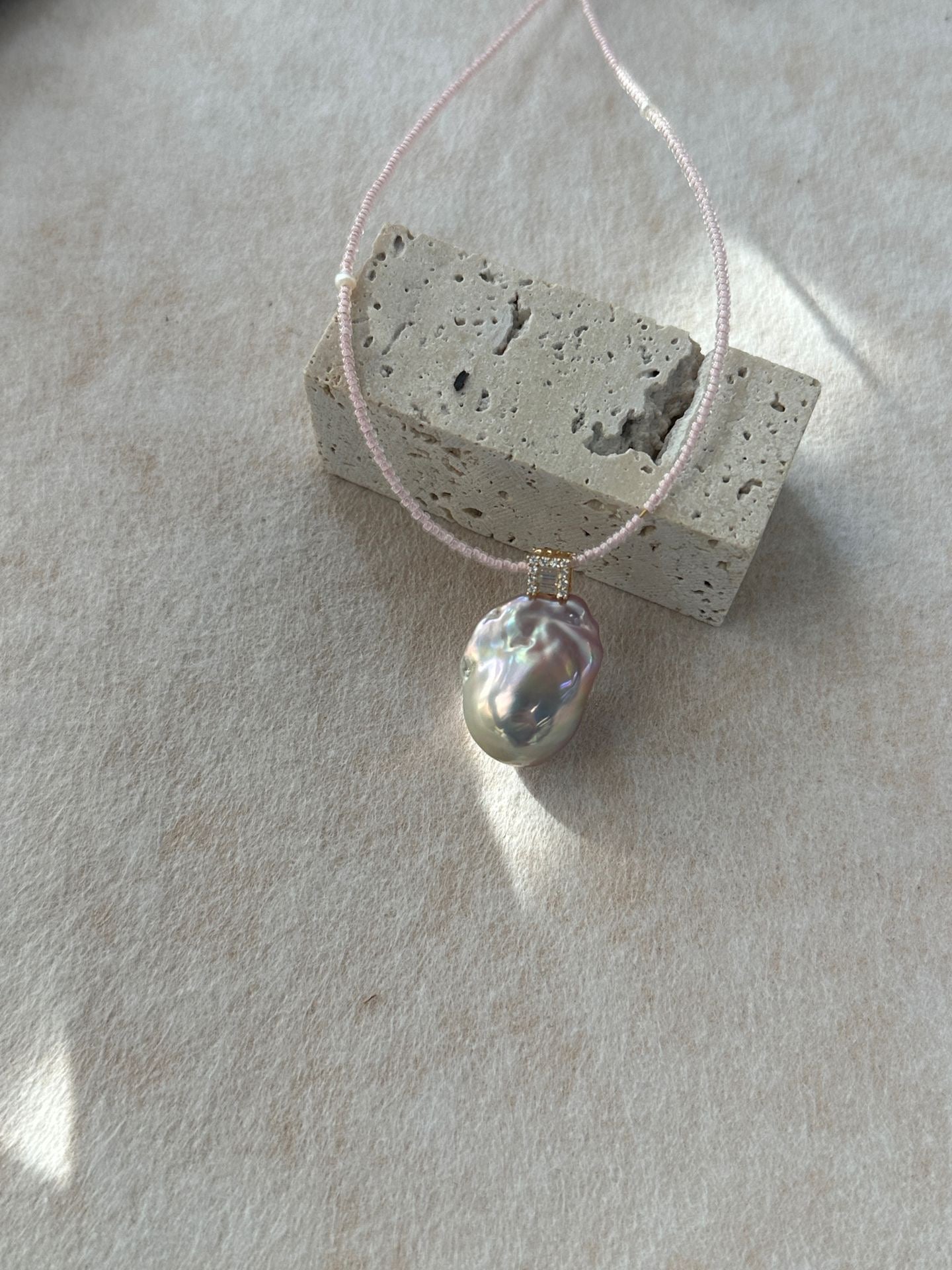 Blush Bloom Baroque Pearl Necklace - Pink Beaded Chain with 18K Gold Plated Silver Pendant
