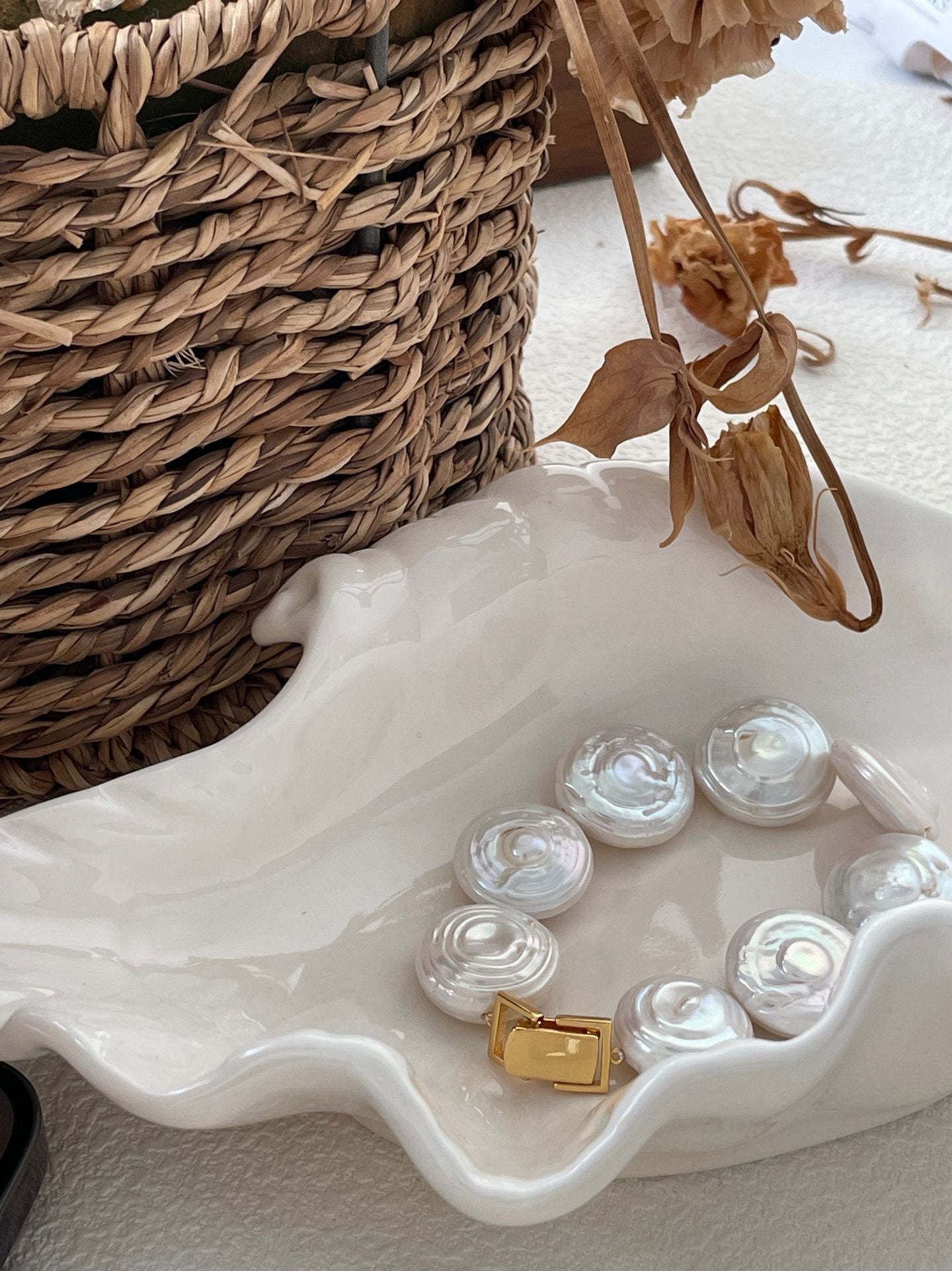 Natural Baroque Pearl Bracelet - Roman Holiday Vintage Style 18K Gold Plated Sterling Silver