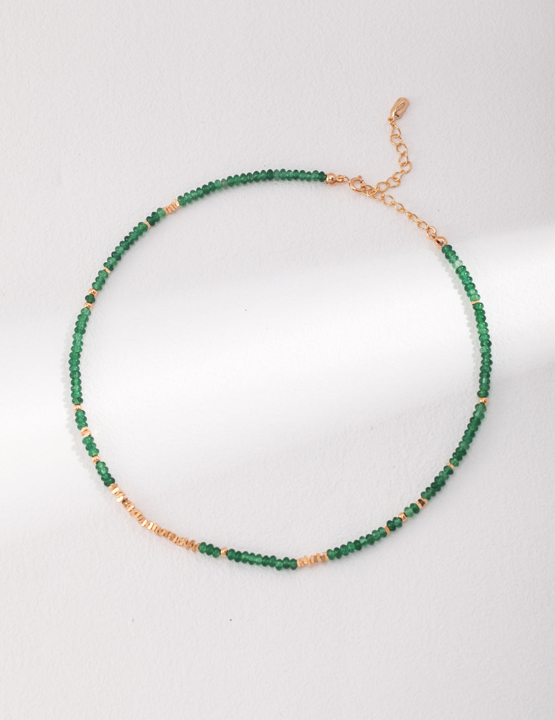 Handcrafted S925 Silver Synthetic Emerald Beaded Choker • Vintage Gold • Delicate Layering Necklace for Artisan Jewelry Lovers ✨