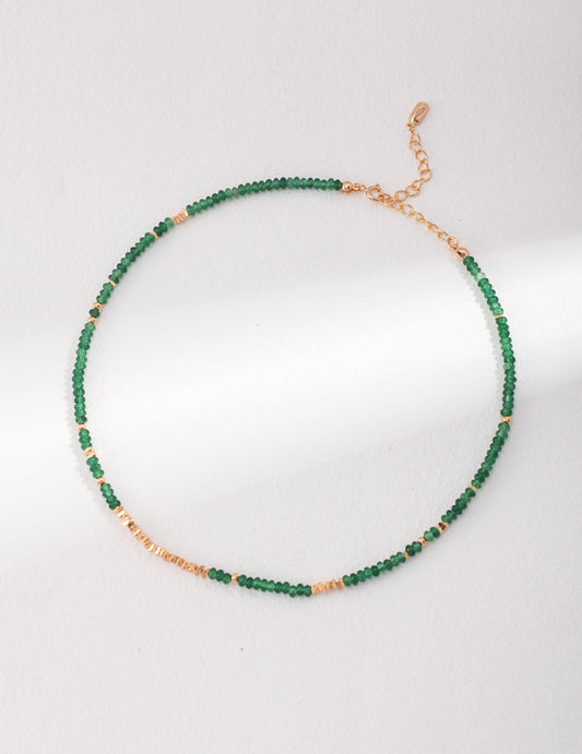 Handcrafted S925 Silver Synthetic Emerald Beaded Choker • Vintage Gold • Delicate Layering Necklace for Artisan Jewelry Lovers ✨