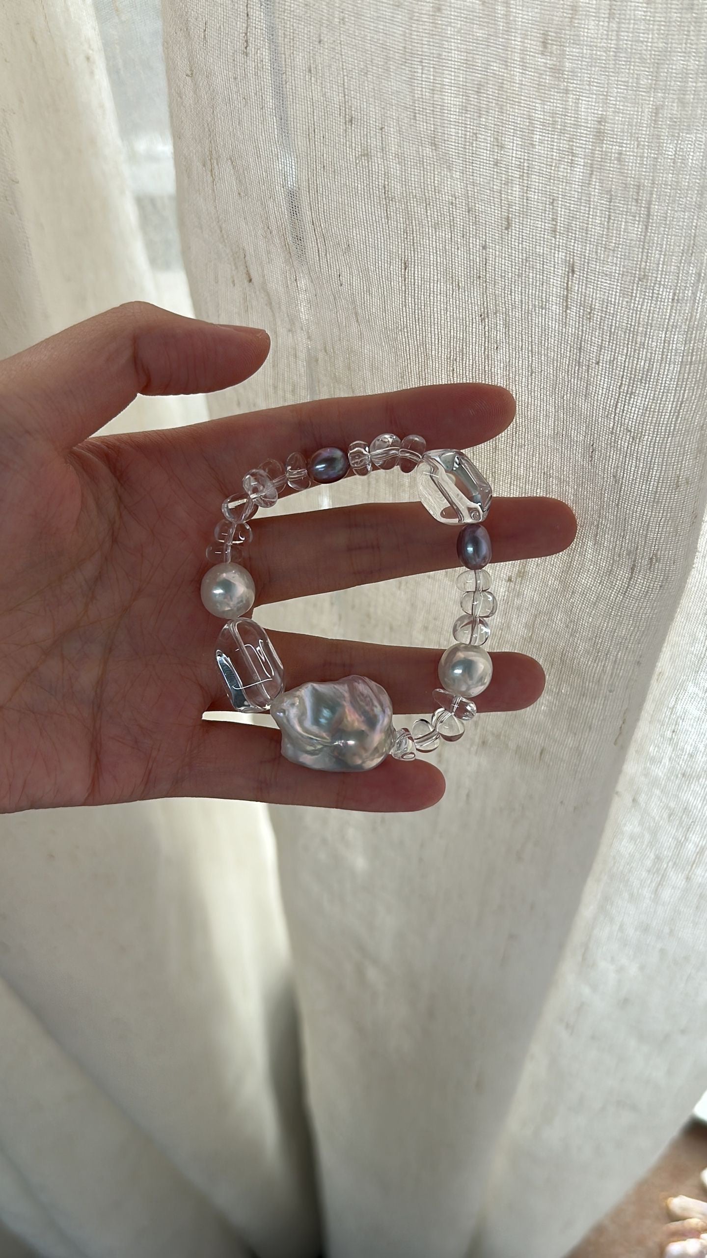Luminous Clear Quartz & Baroque Pearl Bracelet | Artisanal Gemstone Stack