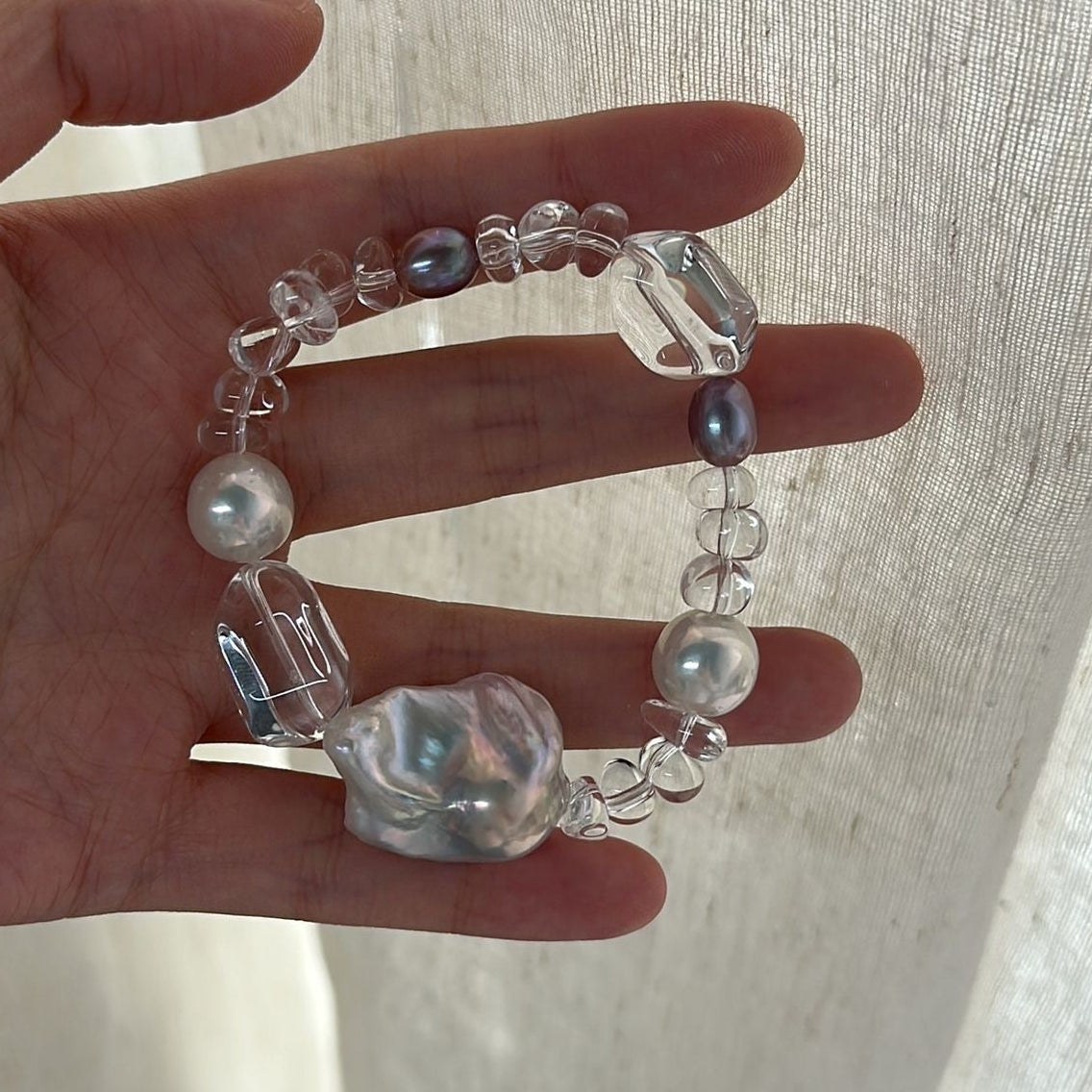 Luminous Clear Quartz & Baroque Pearl Bracelet | Artisanal Gemstone Stack