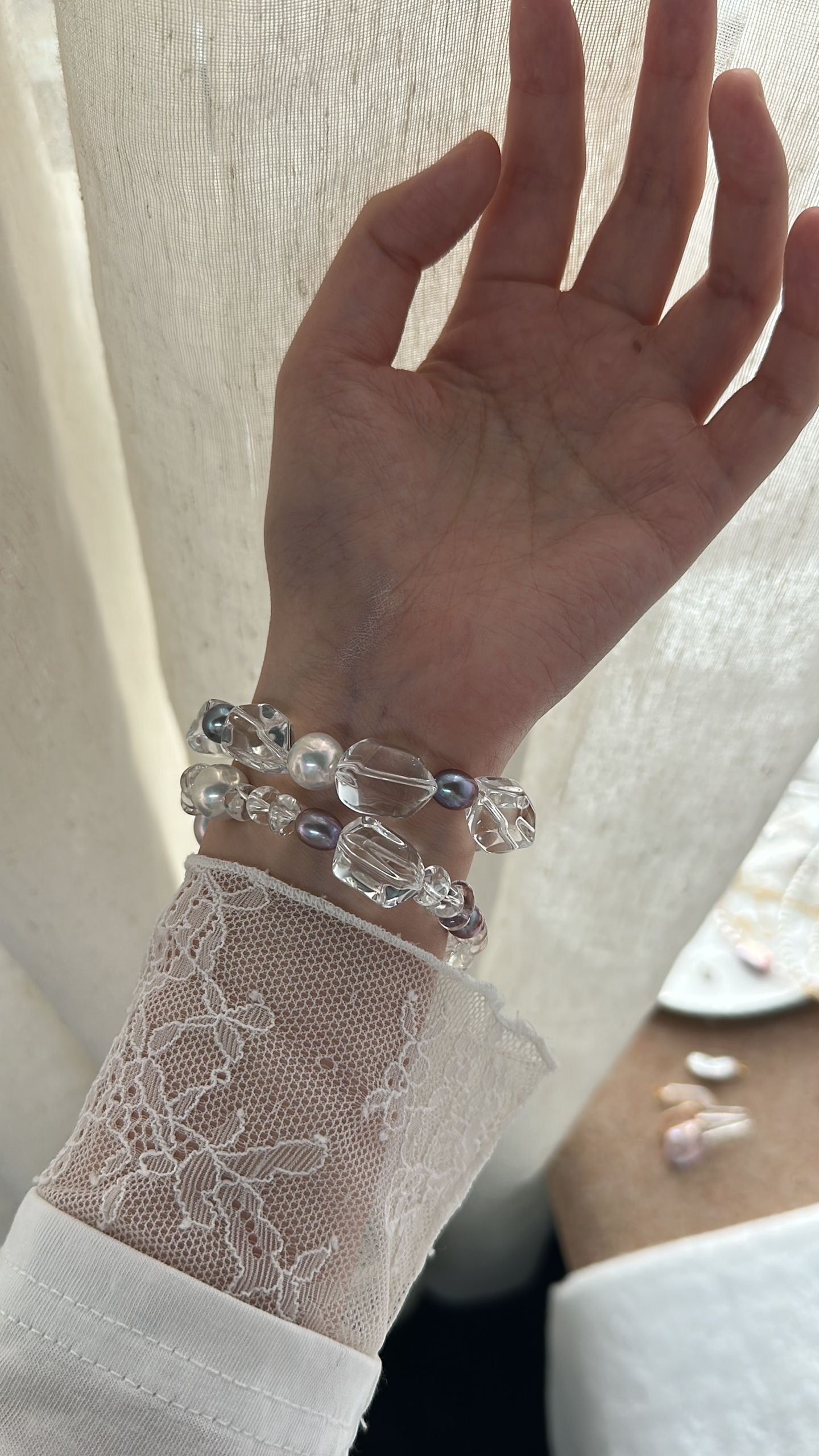 Luminous Clear Quartz & Baroque Pearl Bracelet | Artisanal Gemstone Stack