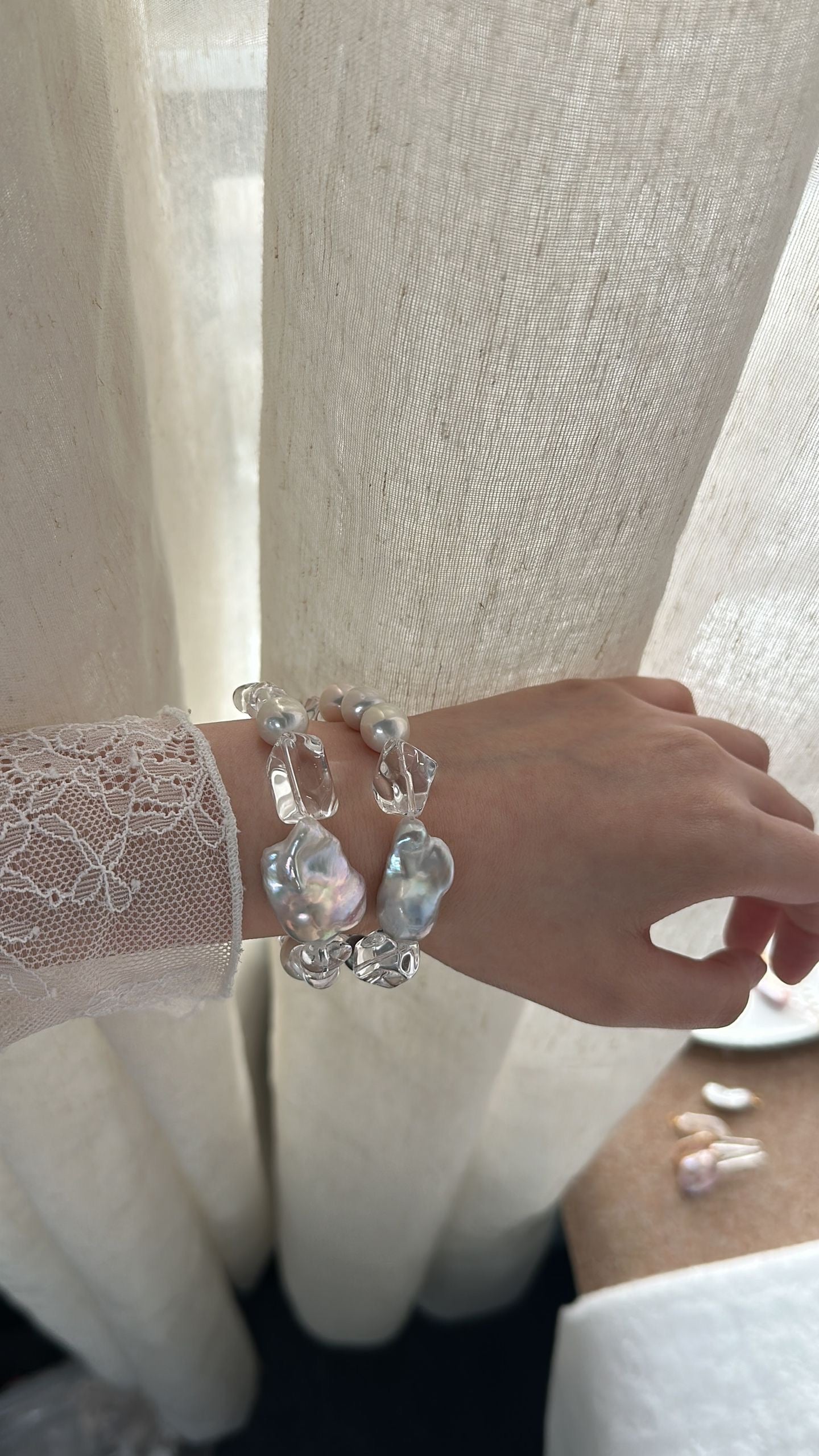 Luminous Clear Quartz & Baroque Pearl Bracelet | Artisanal Gemstone Stack