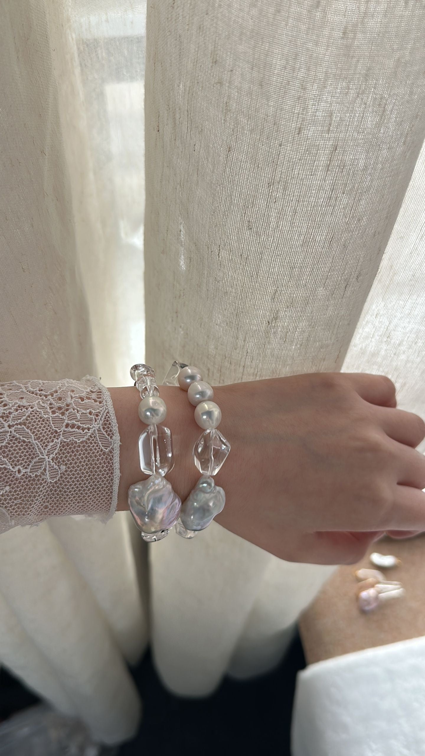 Luminous Clear Quartz & Baroque Pearl Bracelet | Artisanal Gemstone Stack
