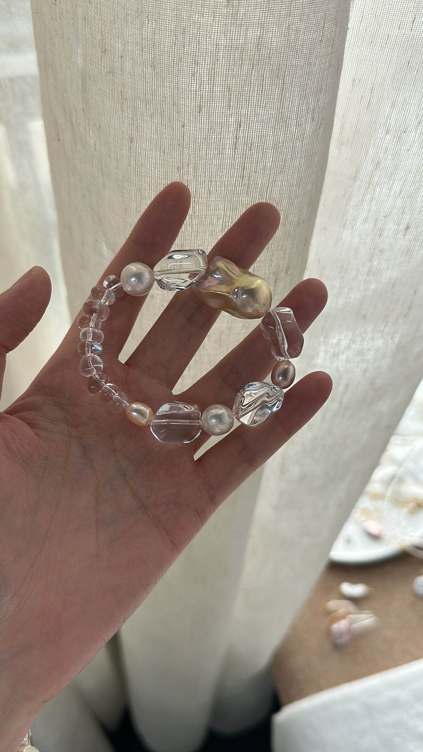 Luminous Clear Quartz & Baroque Pearl Bracelet | Artisanal Gemstone Stack