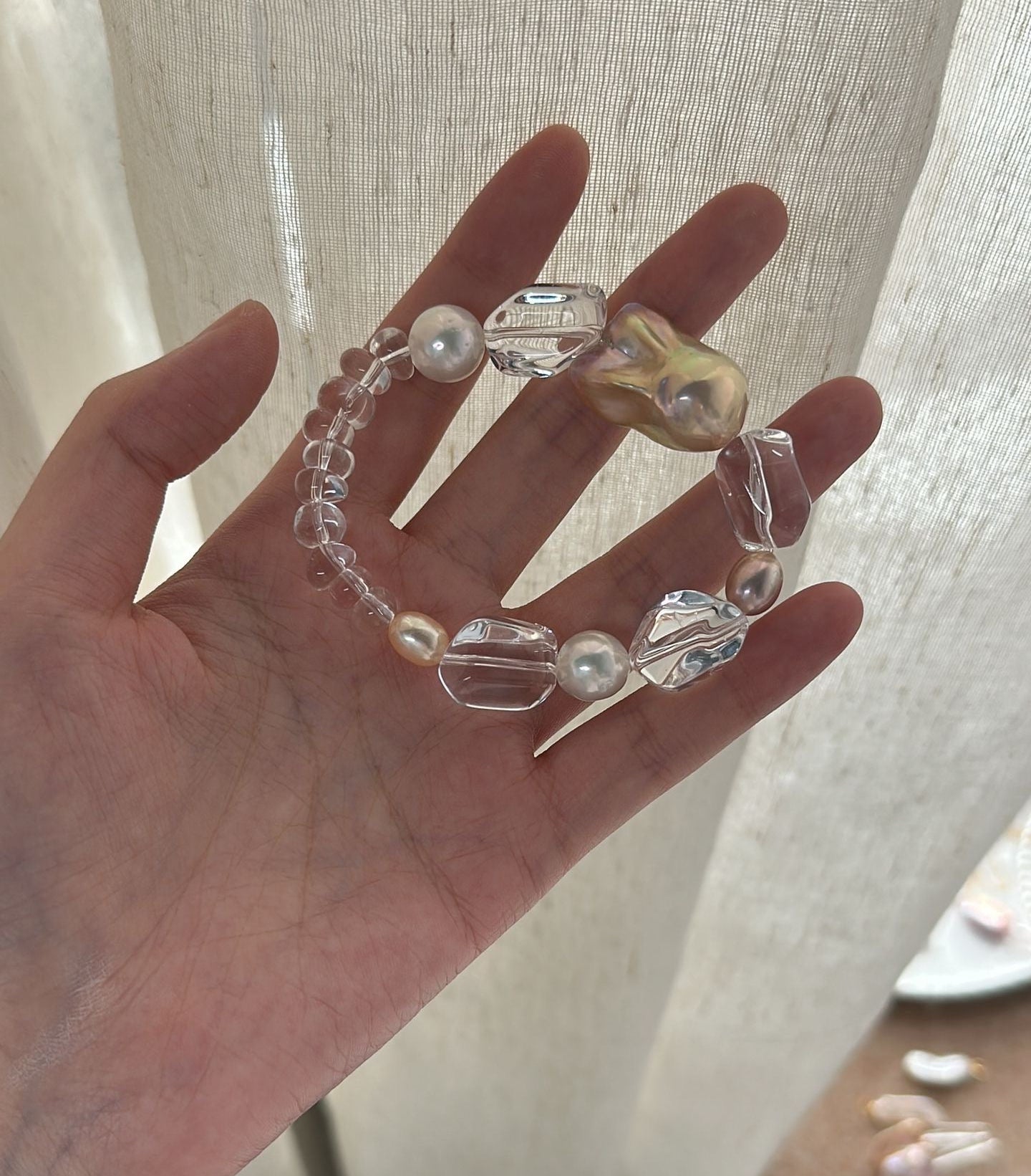 Luminous Clear Quartz & Baroque Pearl Bracelet | Artisanal Gemstone Stack