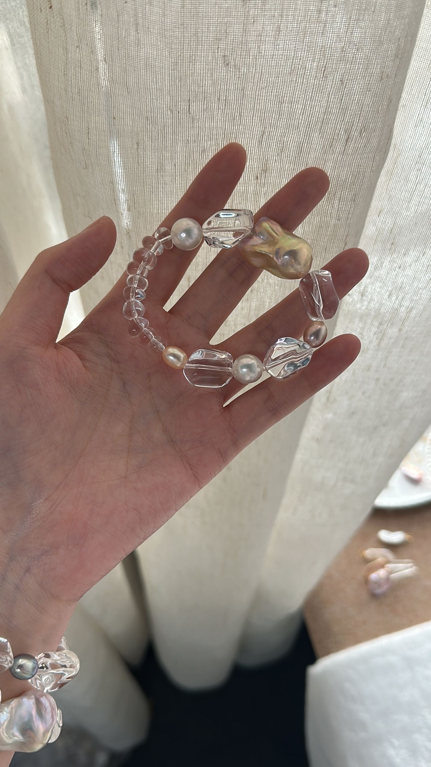 Luminous Clear Quartz & Baroque Pearl Bracelet | Artisanal Gemstone Stack