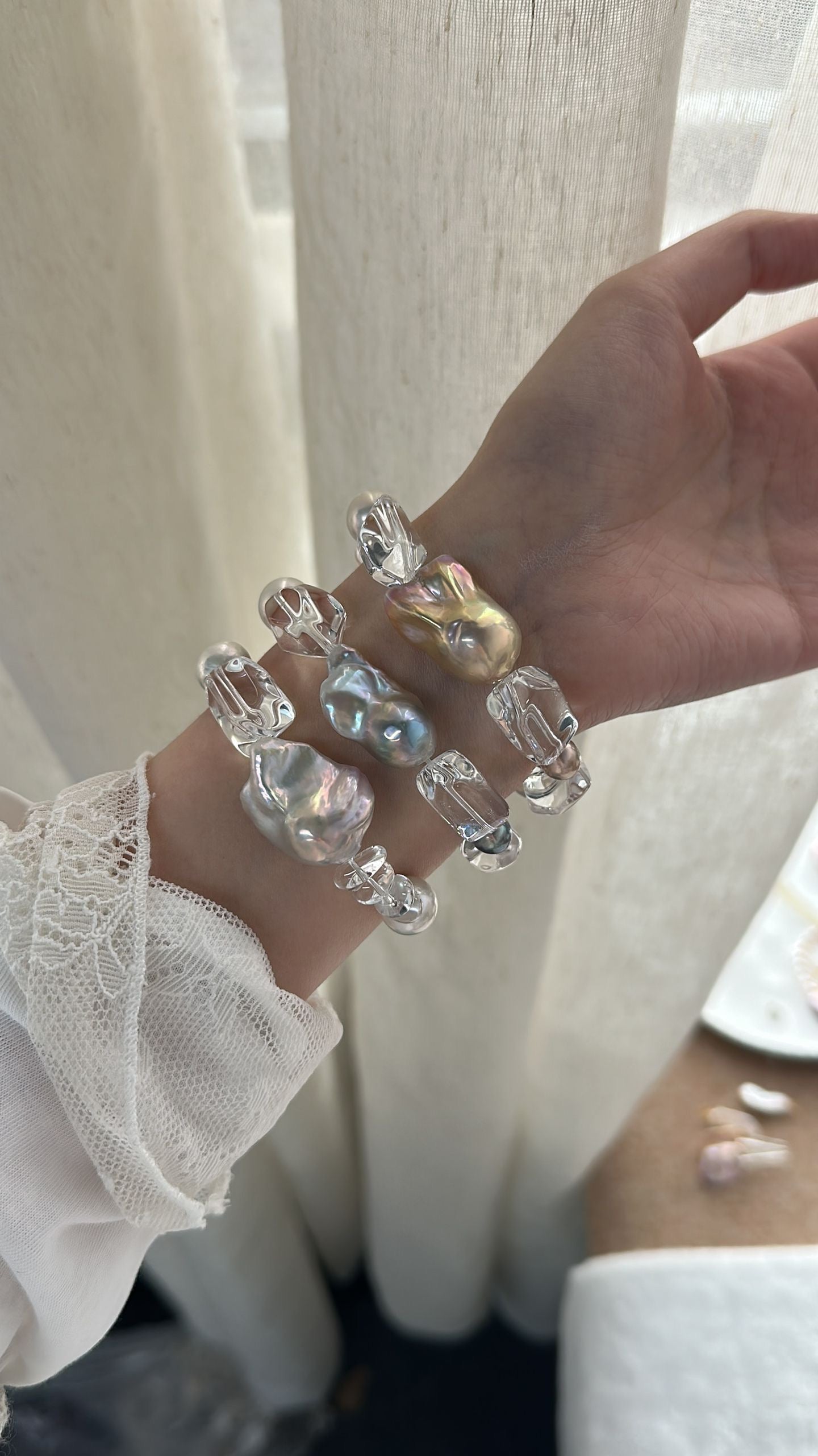 Luminous Clear Quartz & Baroque Pearl Bracelet | Artisanal Gemstone Stack