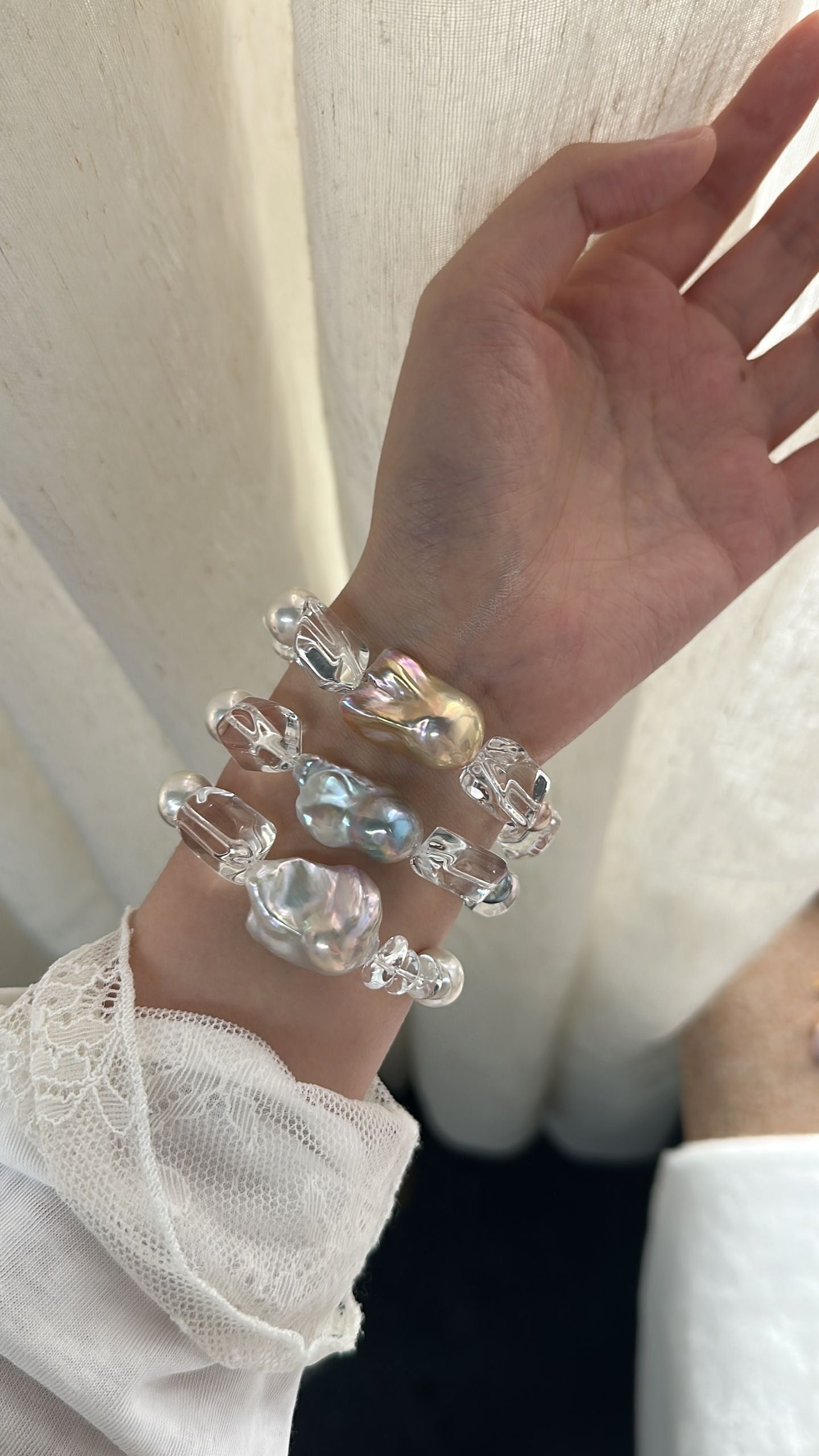 Luminous Clear Quartz & Baroque Pearl Bracelet | Artisanal Gemstone Stack