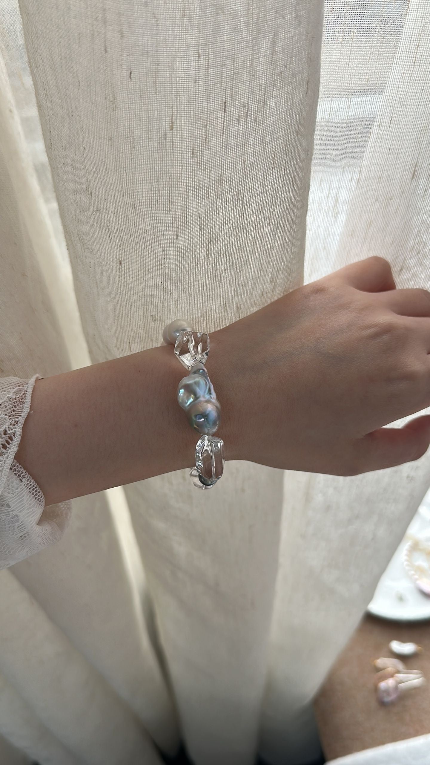 Luminous Clear Quartz & Baroque Pearl Bracelet | Artisanal Gemstone Stack