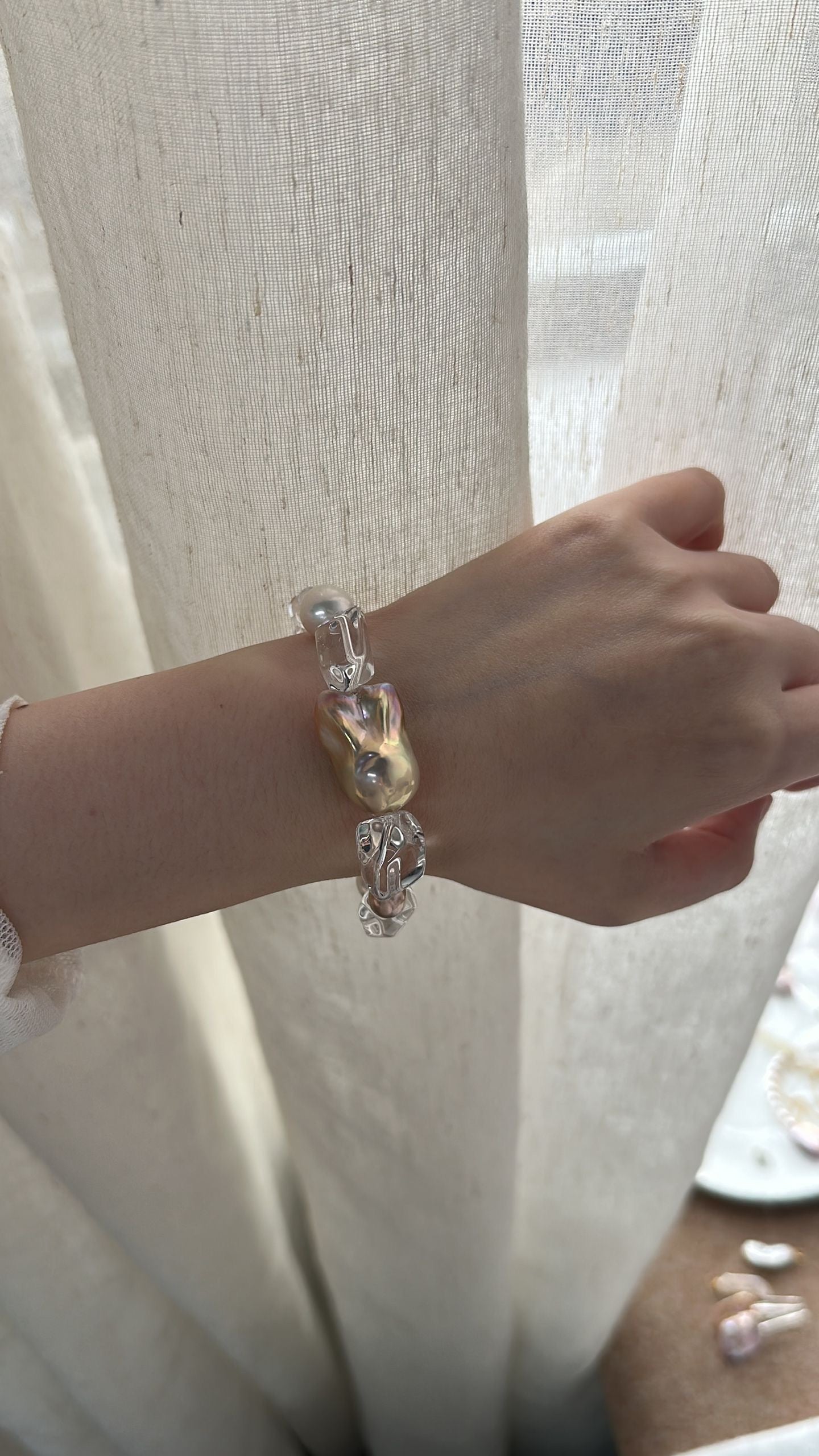 Luminous Clear Quartz & Baroque Pearl Bracelet | Artisanal Gemstone Stack