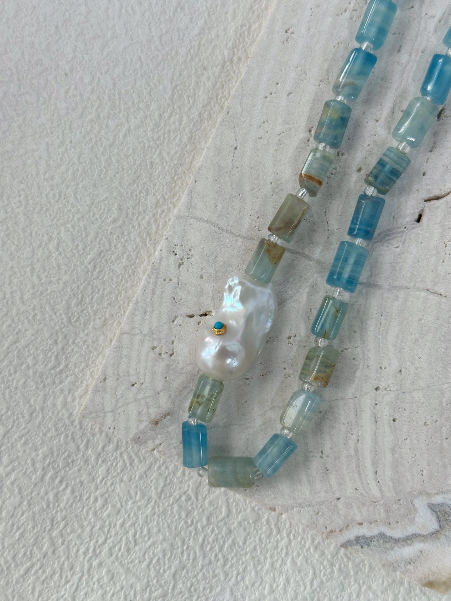 Handcrafted Aquamarine Baroque Pearl Necklace, Sterling Silver
