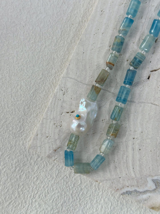 Handcrafted Aquamarine Baroque Pearl Necklace, Sterling Silver