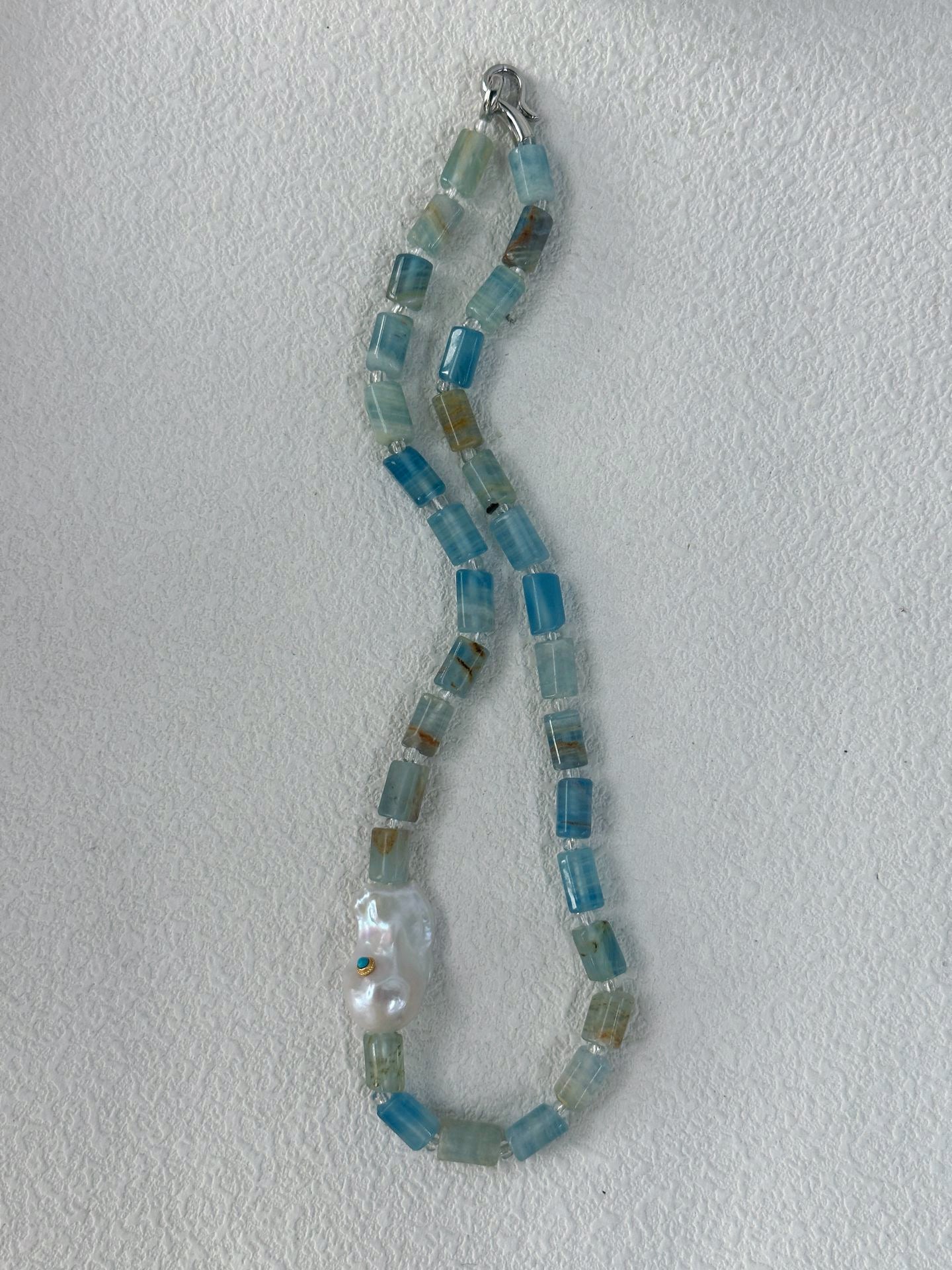 Handcrafted Aquamarine Baroque Pearl Necklace, Sterling Silver