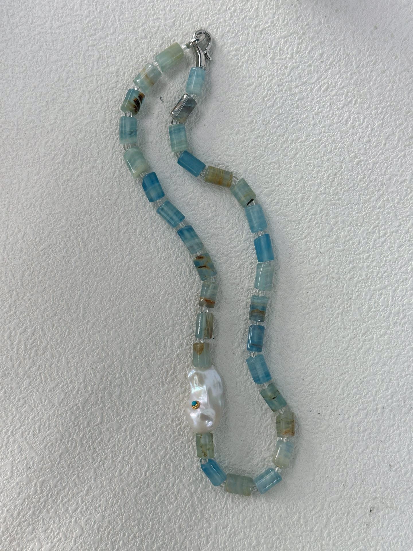 Handcrafted Aquamarine Baroque Pearl Necklace, Sterling Silver