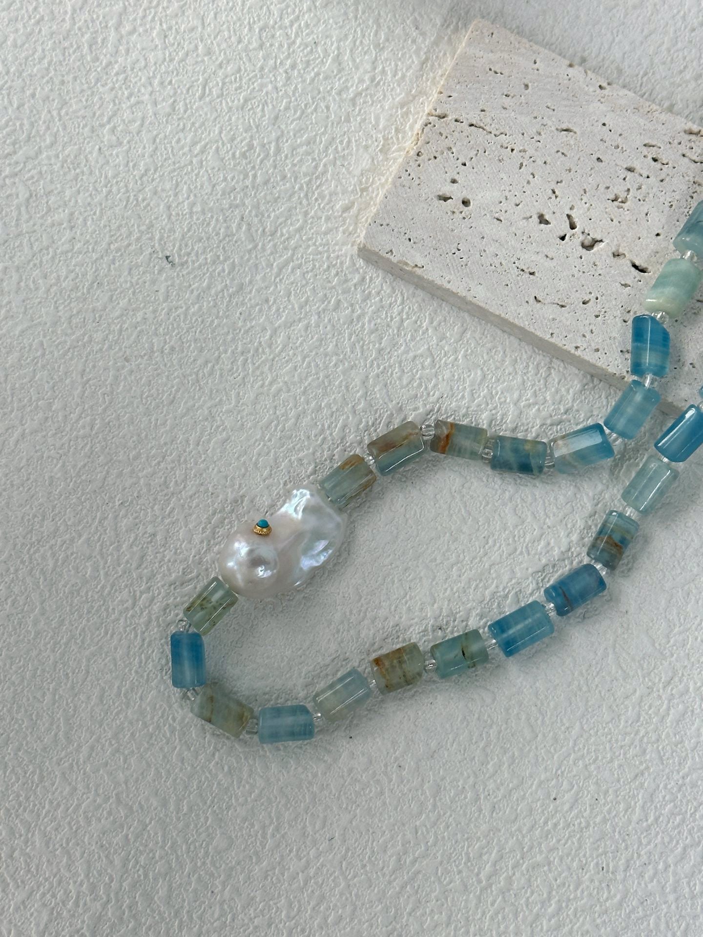 Handcrafted Aquamarine Baroque Pearl Necklace, Sterling Silver