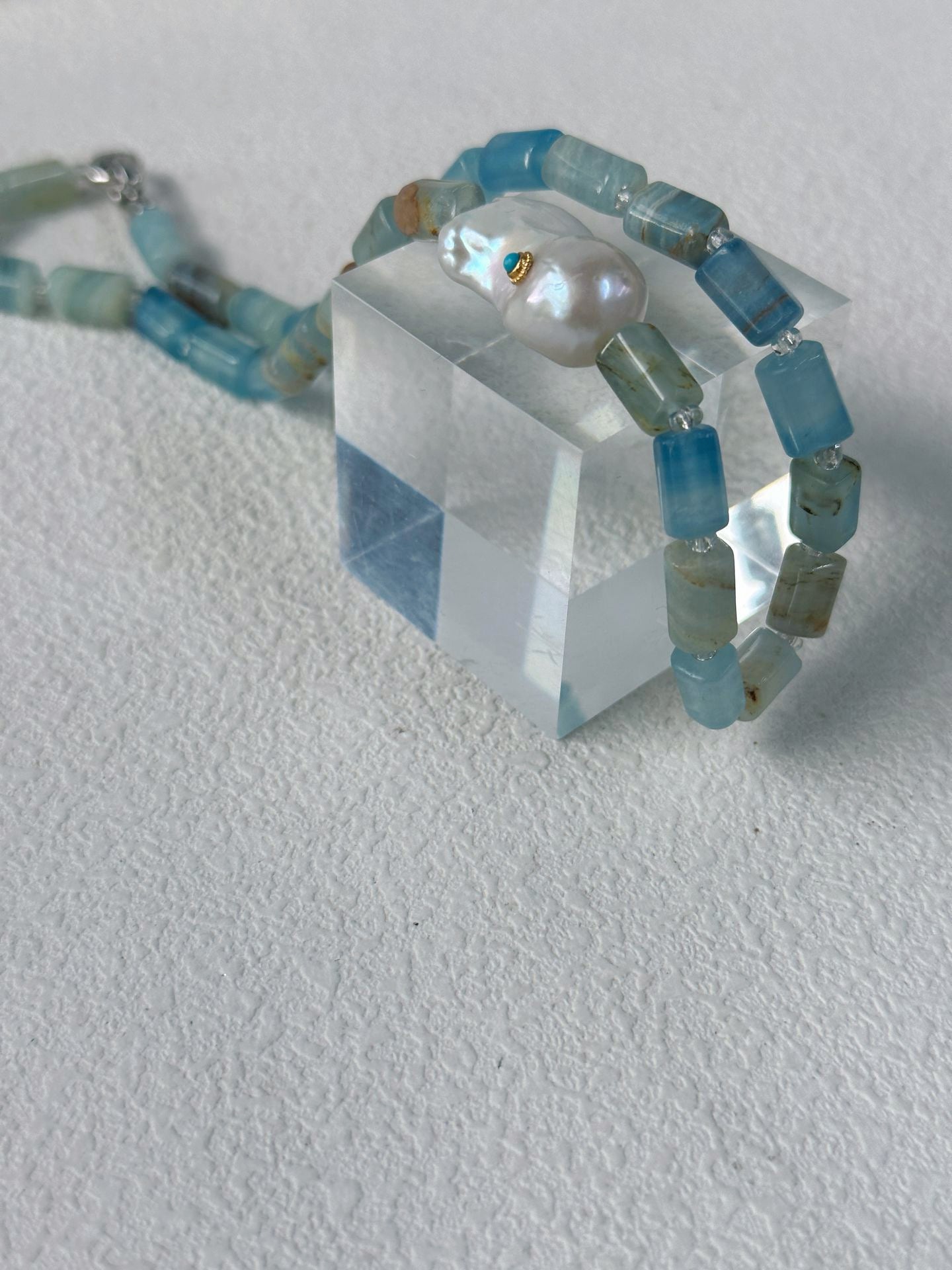 Handcrafted Aquamarine Baroque Pearl Necklace, Sterling Silver