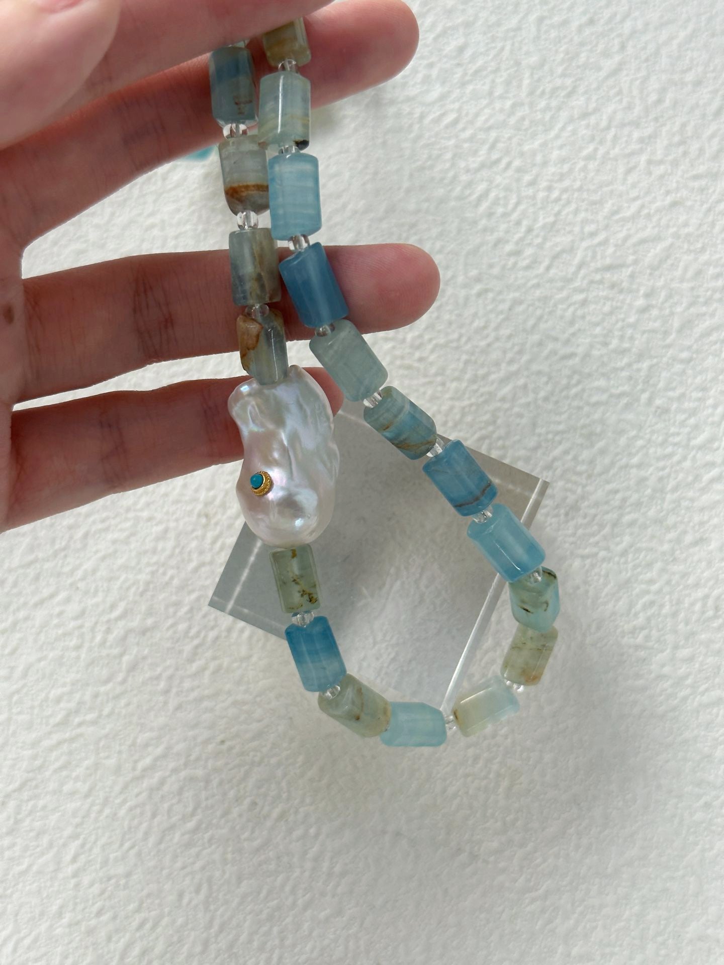 Handcrafted Aquamarine Baroque Pearl Necklace, Sterling Silver