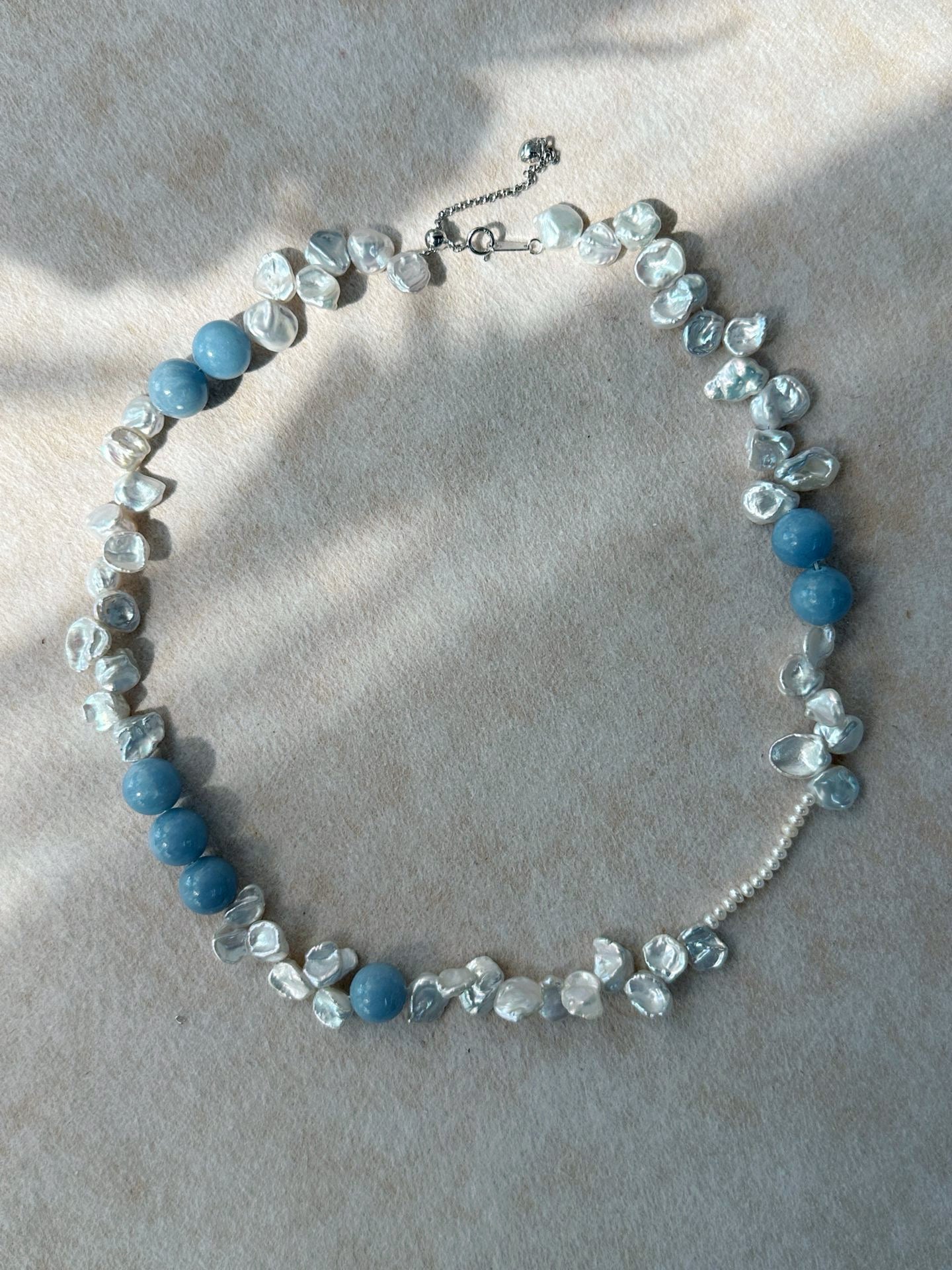 ✨ Blue Natural Stone & Baroque Petal Pearl Sterling Silver Necklace ✨