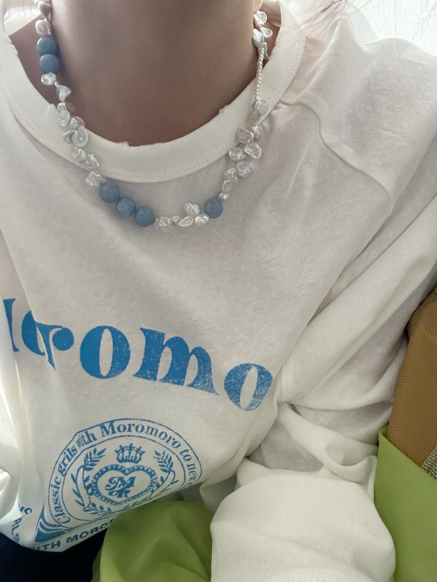 ✨ Blue Natural Stone & Baroque Petal Pearl Sterling Silver Necklace ✨