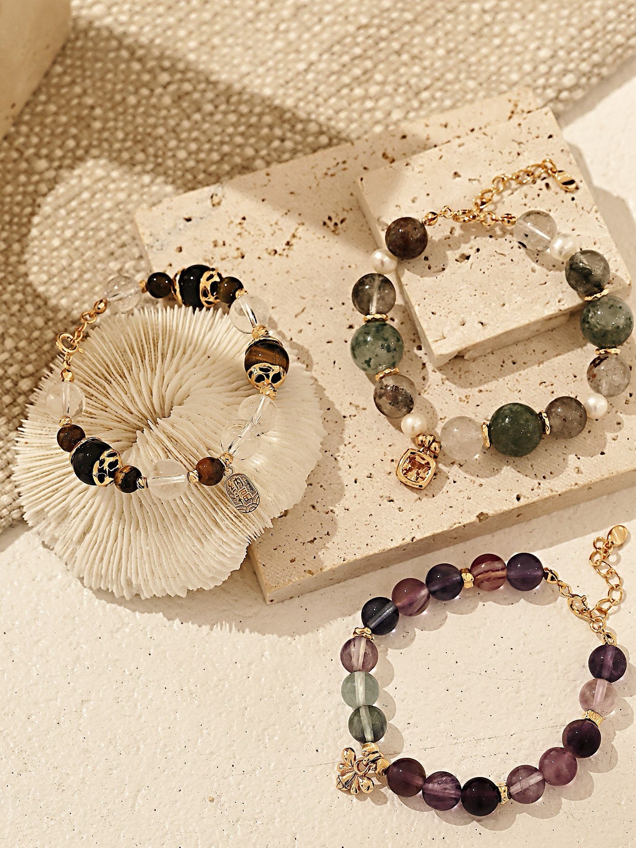 S925 Silver Natural Phantom Quartz & Pearl Bracelet | Vintage Gold