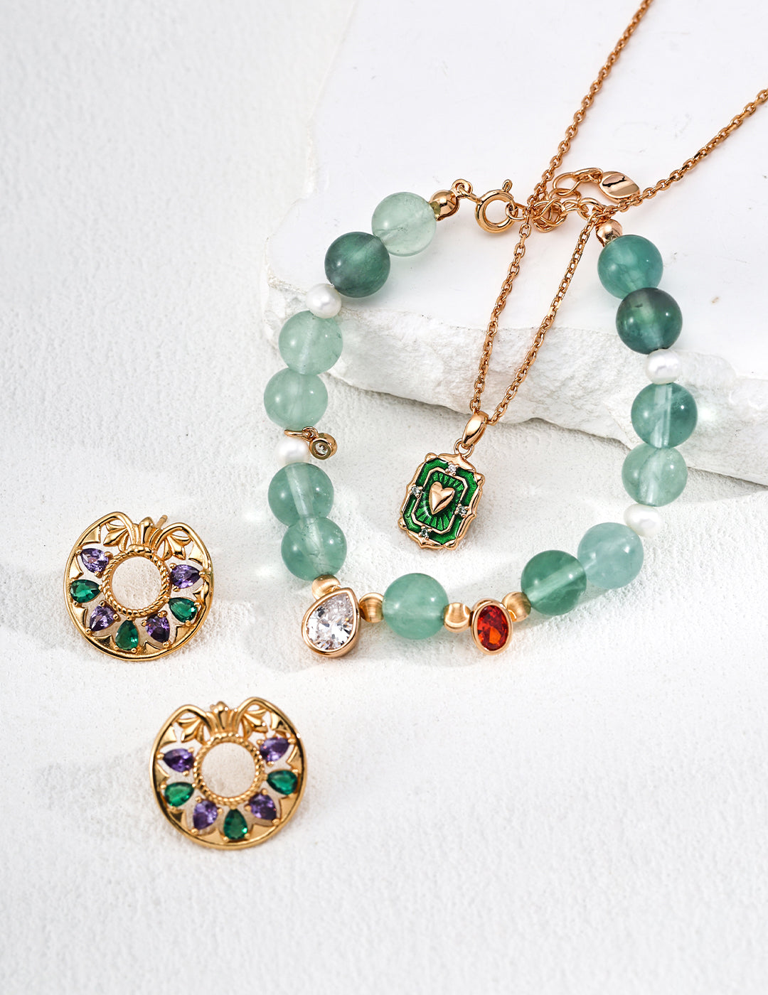 Vintage Green Enamel Heart Pendant Necklace | S925 Silver Gold Plated | Dainty Retro Square CZ Jewelry