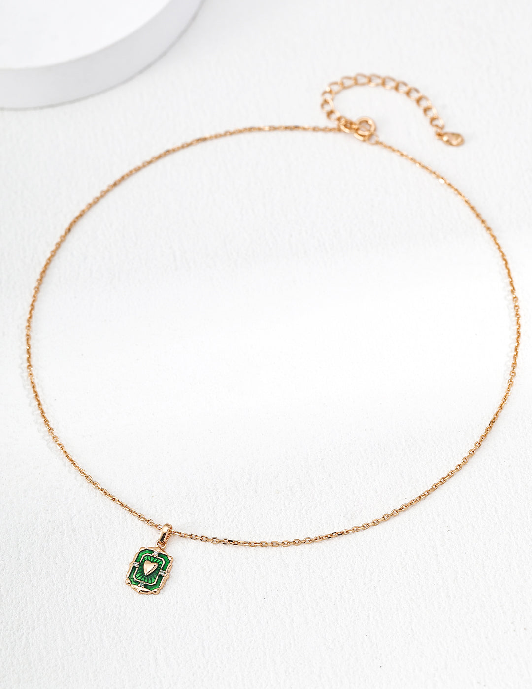 Vintage Green Enamel Heart Pendant Necklace | S925 Silver Gold Plated | Dainty Retro Square CZ Jewelry