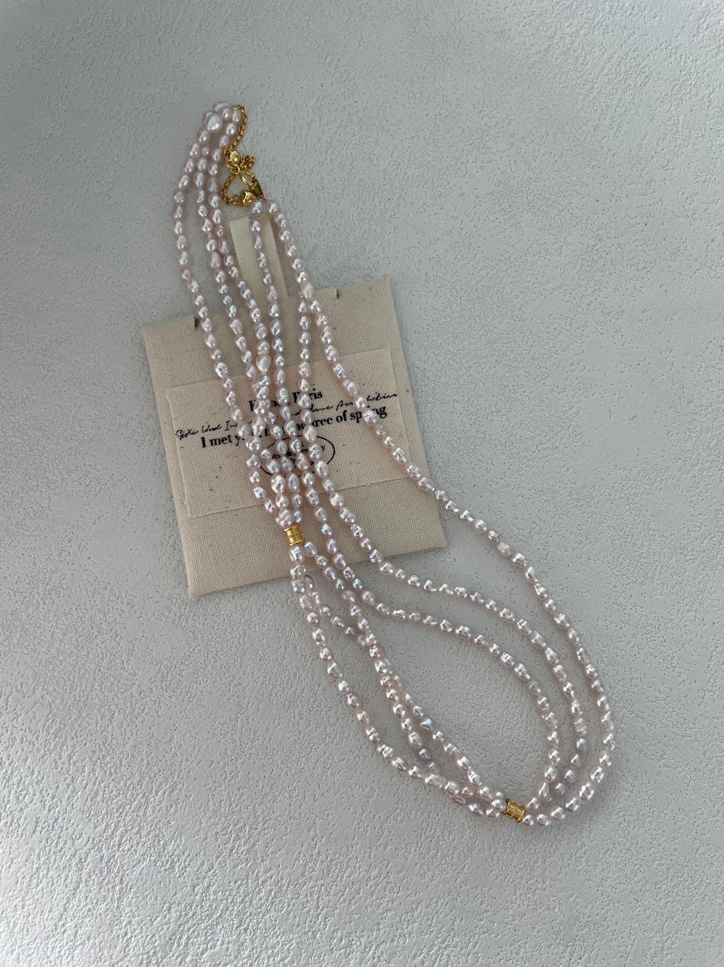 ✨ Triple Layer Pink Baroque Pearl Necklace 18K Gold Plated