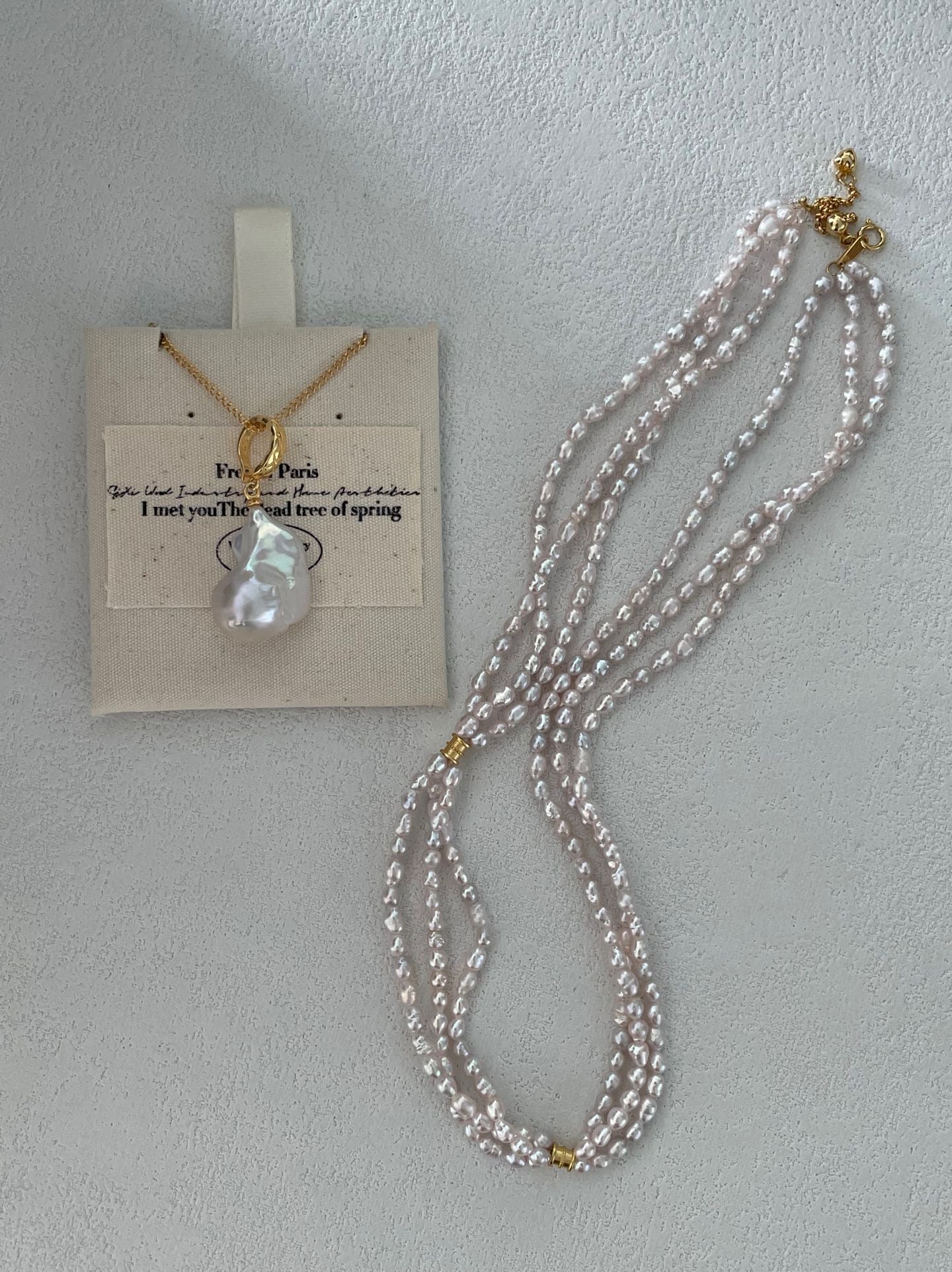 ✨ Triple Layer Pink Baroque Pearl Necklace 18K Gold Plated