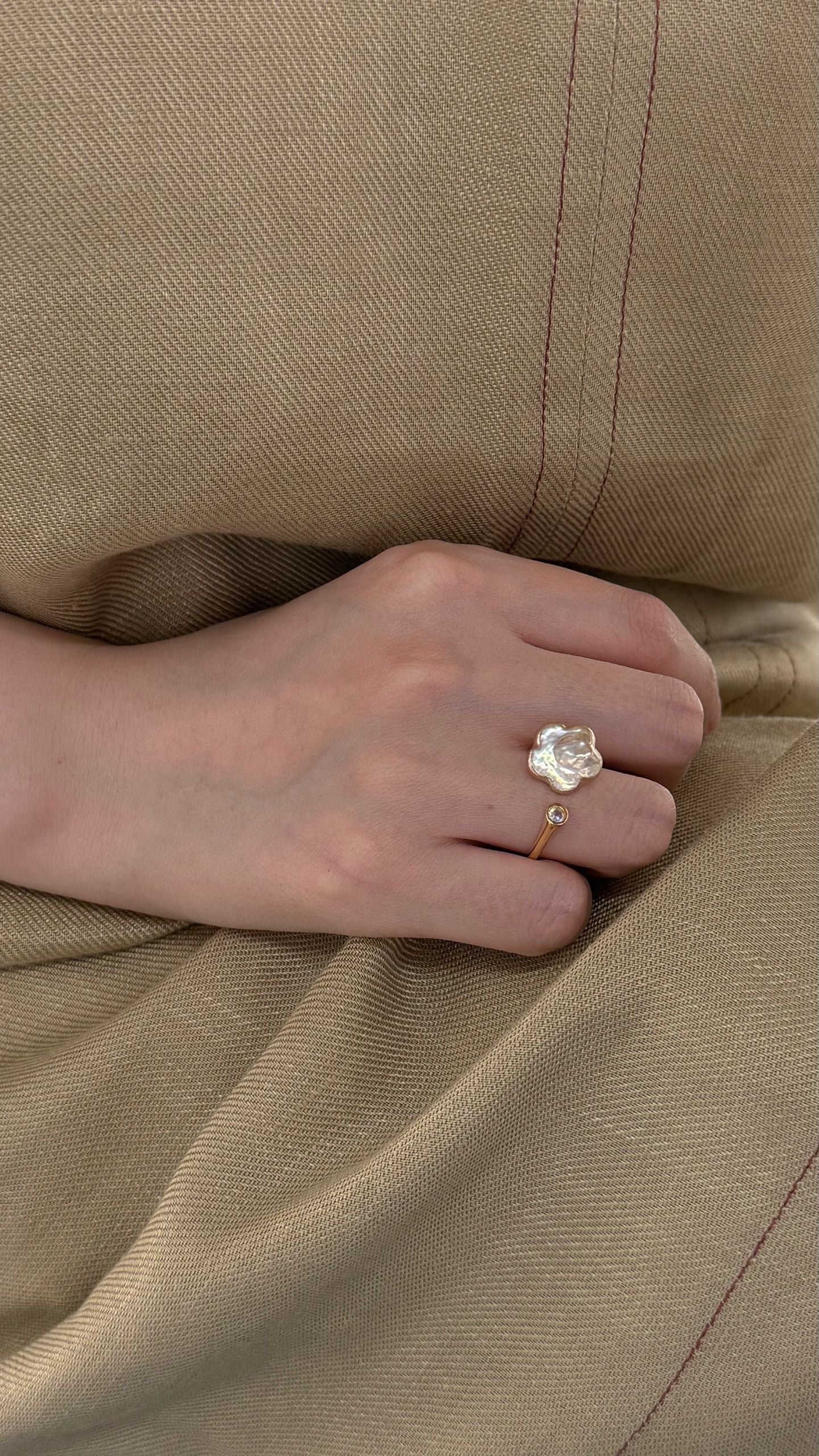 ✨ Plum Blossom Baroque Pearl Sterling Silver Open Ring ✨