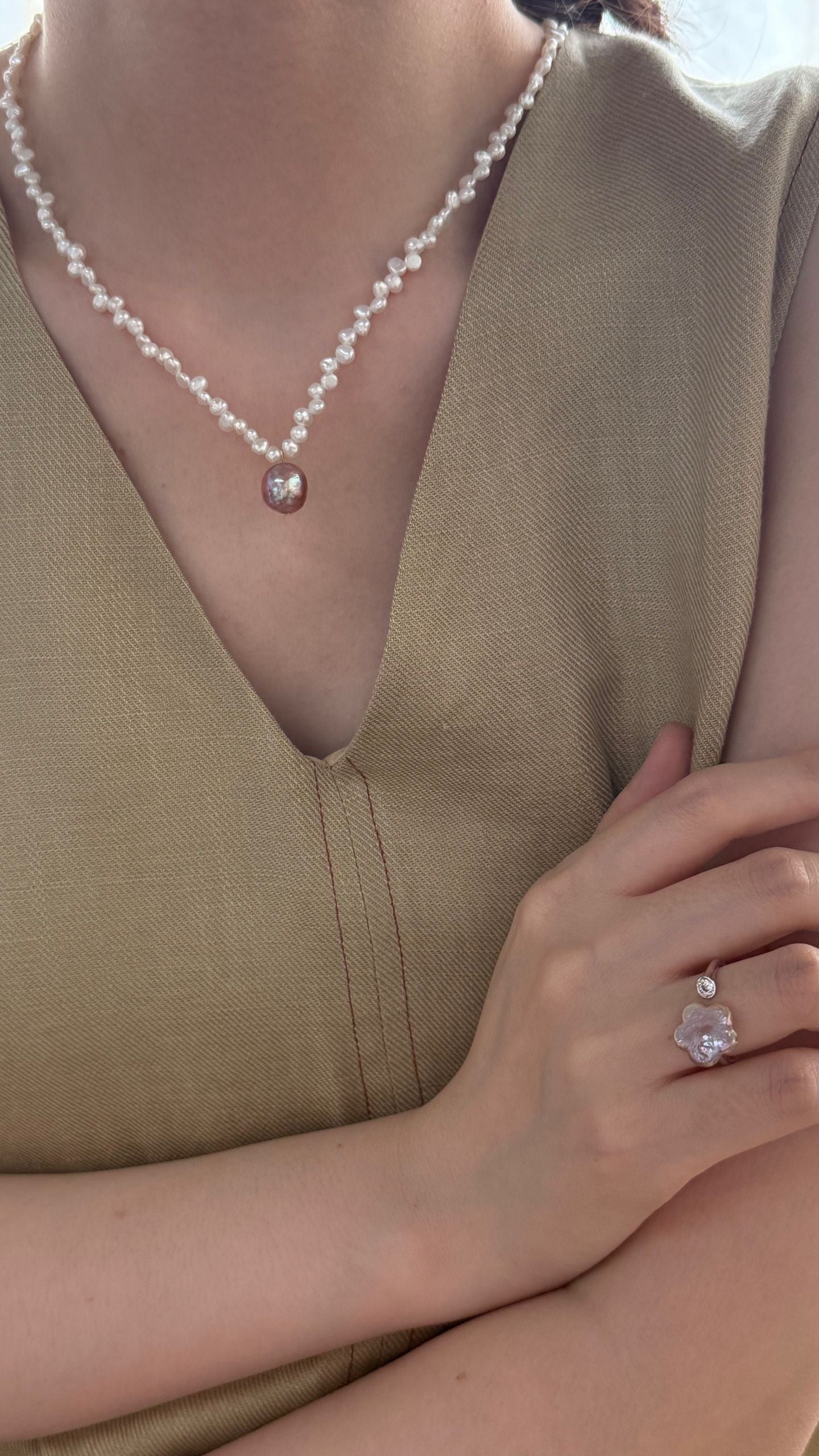 ✨ Plum Blossom Baroque Pearl Sterling Silver Open Ring ✨