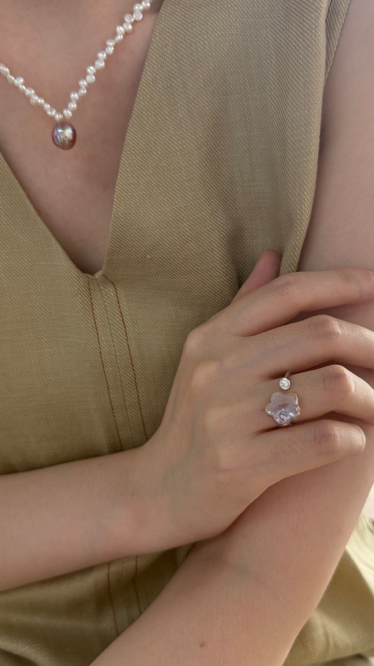 ✨ Plum Blossom Baroque Pearl Sterling Silver Open Ring ✨