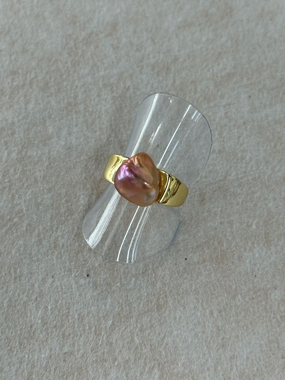 Natural Keshi Pearl Ring - 18K Gold Plated Sterling Silver Nucleus-Free Baroque Ring