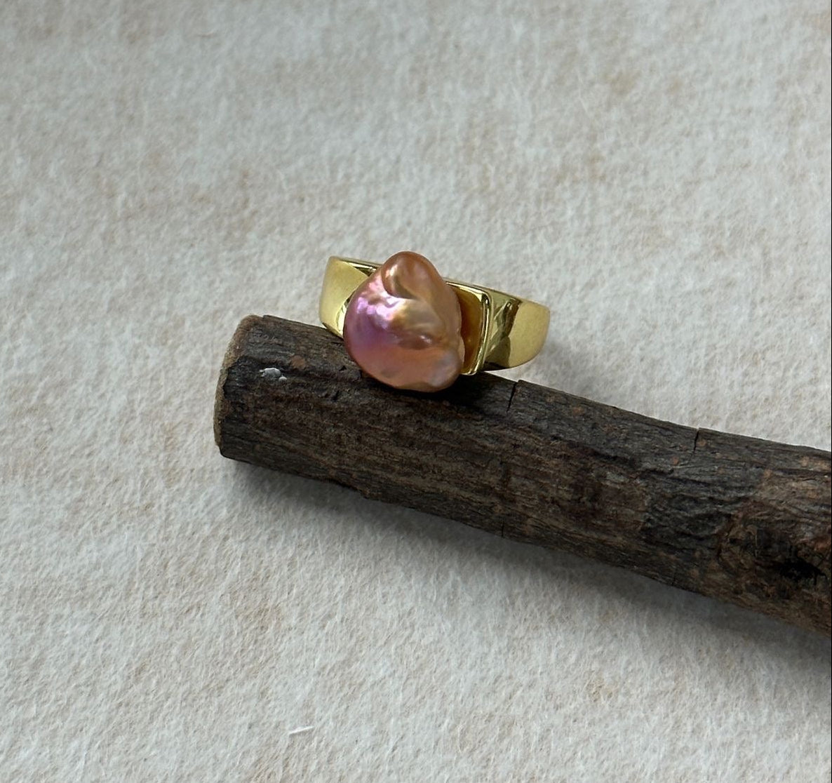 Natural Keshi Pearl Ring - 18K Gold Plated Sterling Silver Nucleus-Free Baroque Ring