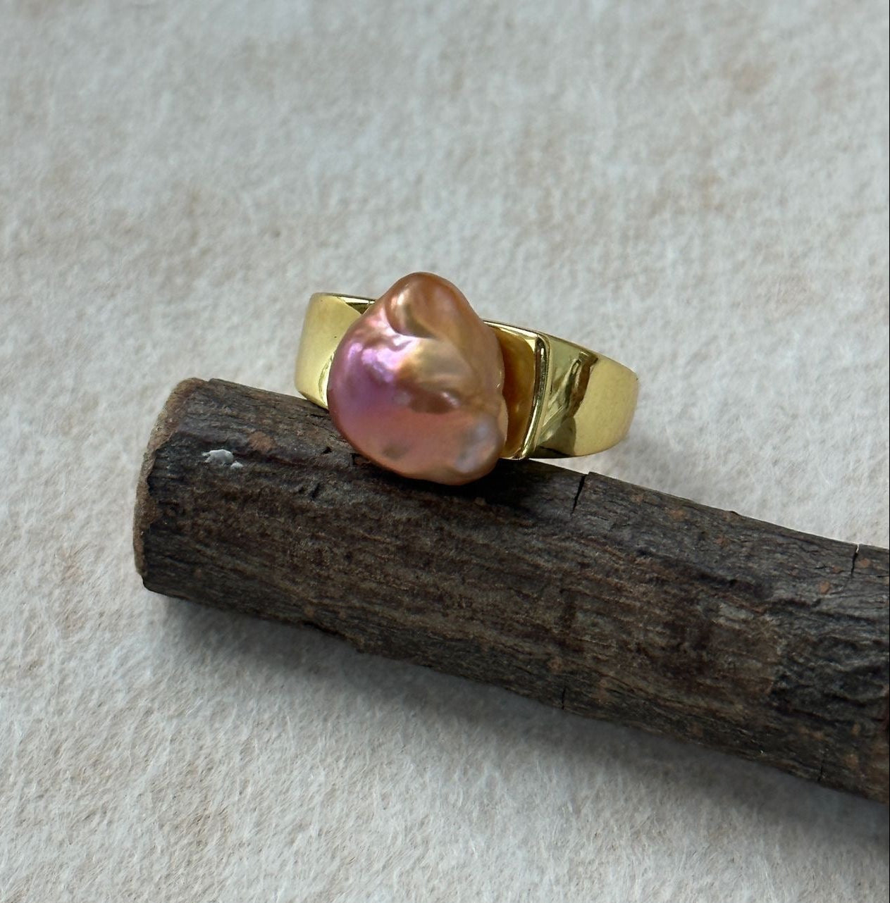 Natural Keshi Pearl Ring - 18K Gold Plated Sterling Silver Nucleus-Free Baroque Ring