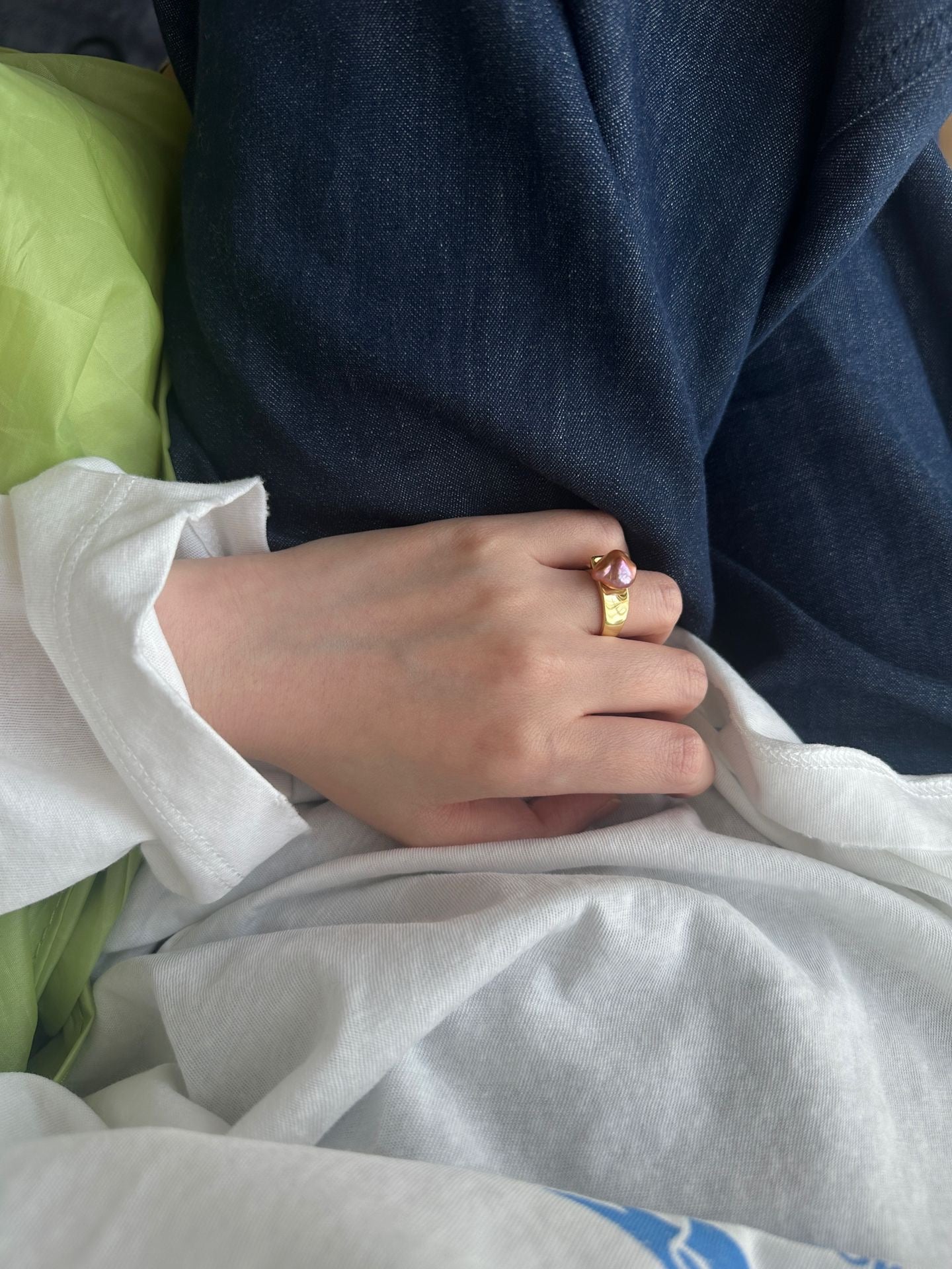 Natural Keshi Pearl Ring - 18K Gold Plated Sterling Silver Nucleus-Free Baroque Ring